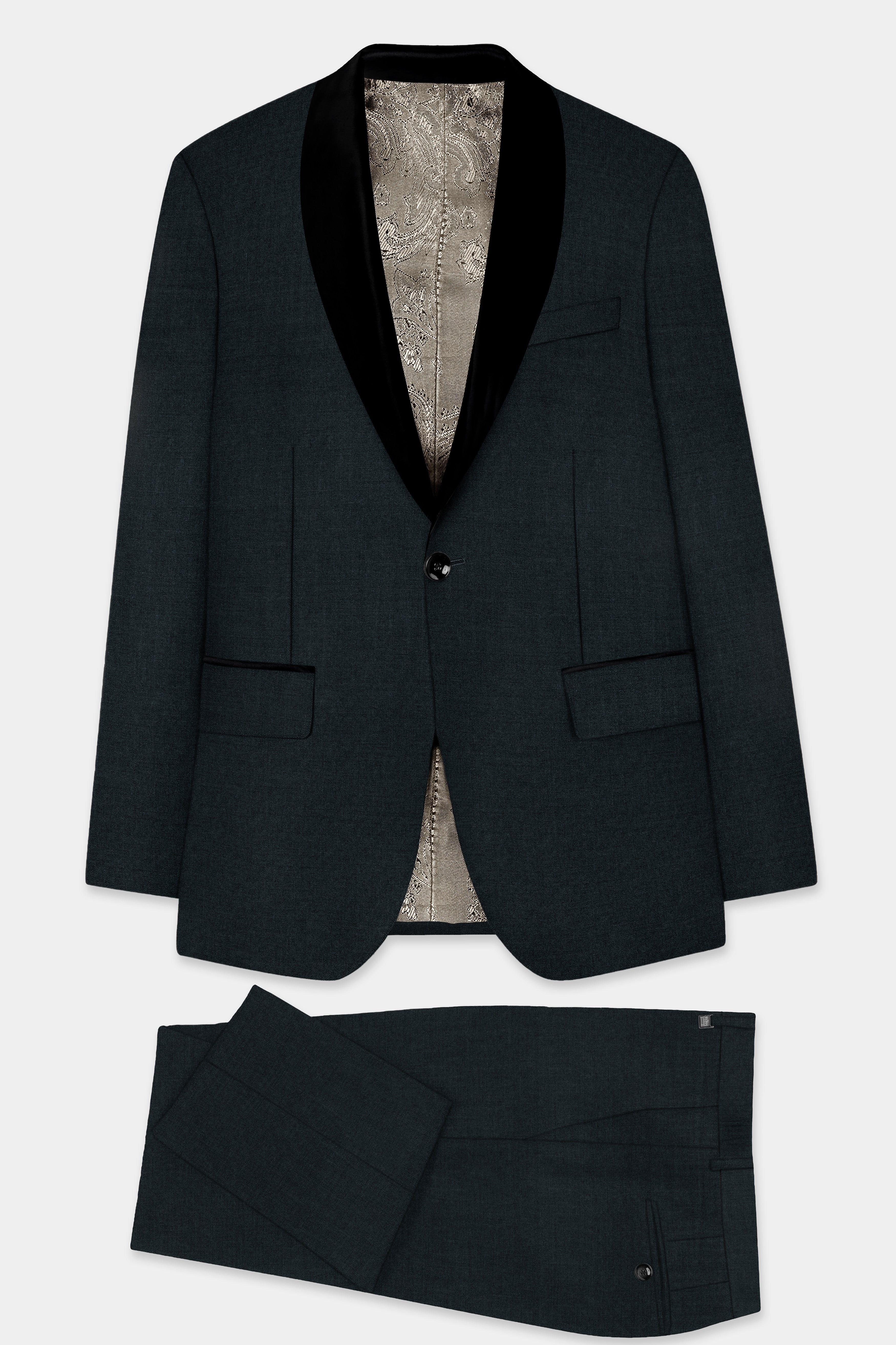 Racing Green Solid Wool Blend Tuxedo Suit