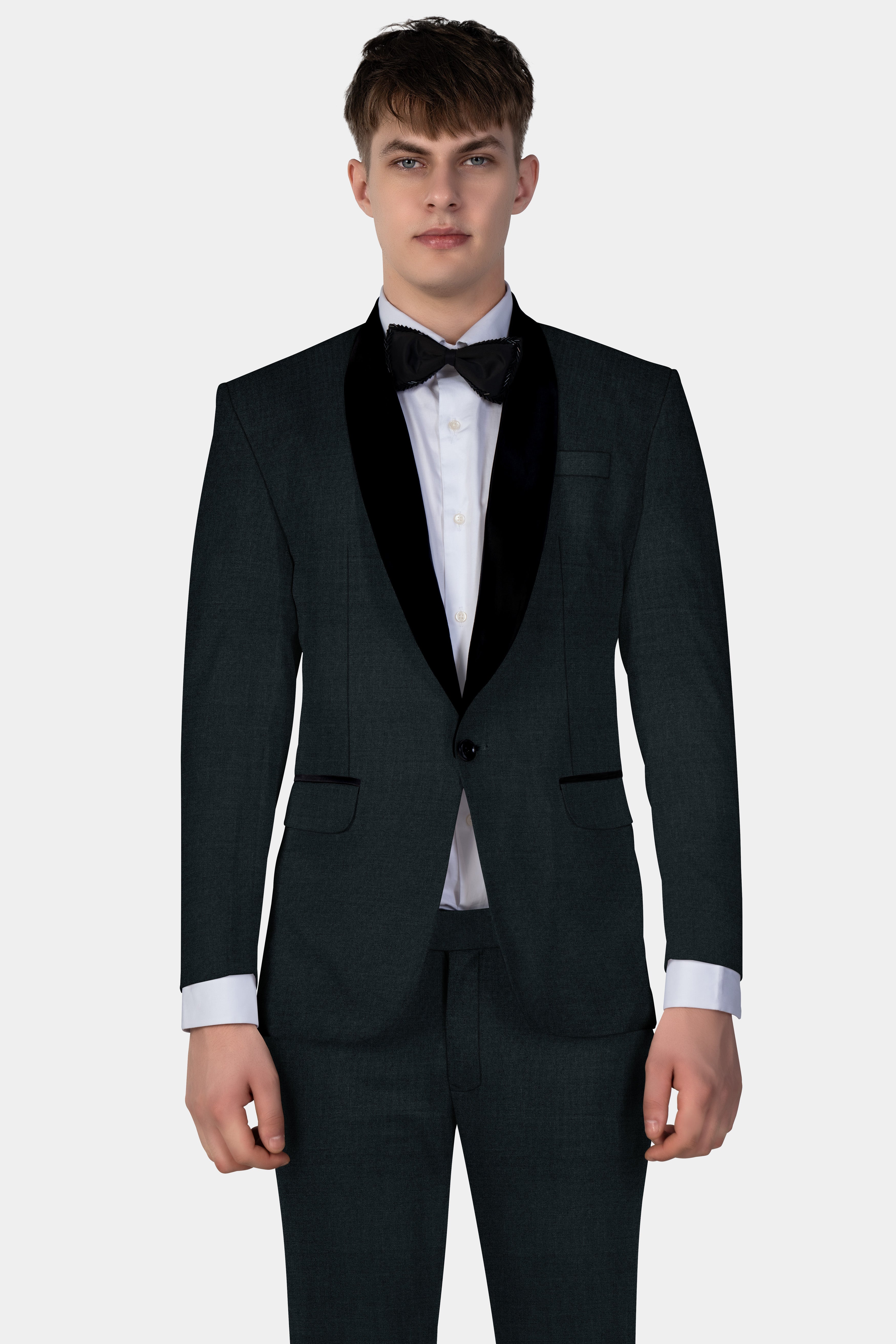 Racing Green Solid Wool Blend Tuxedo Suit