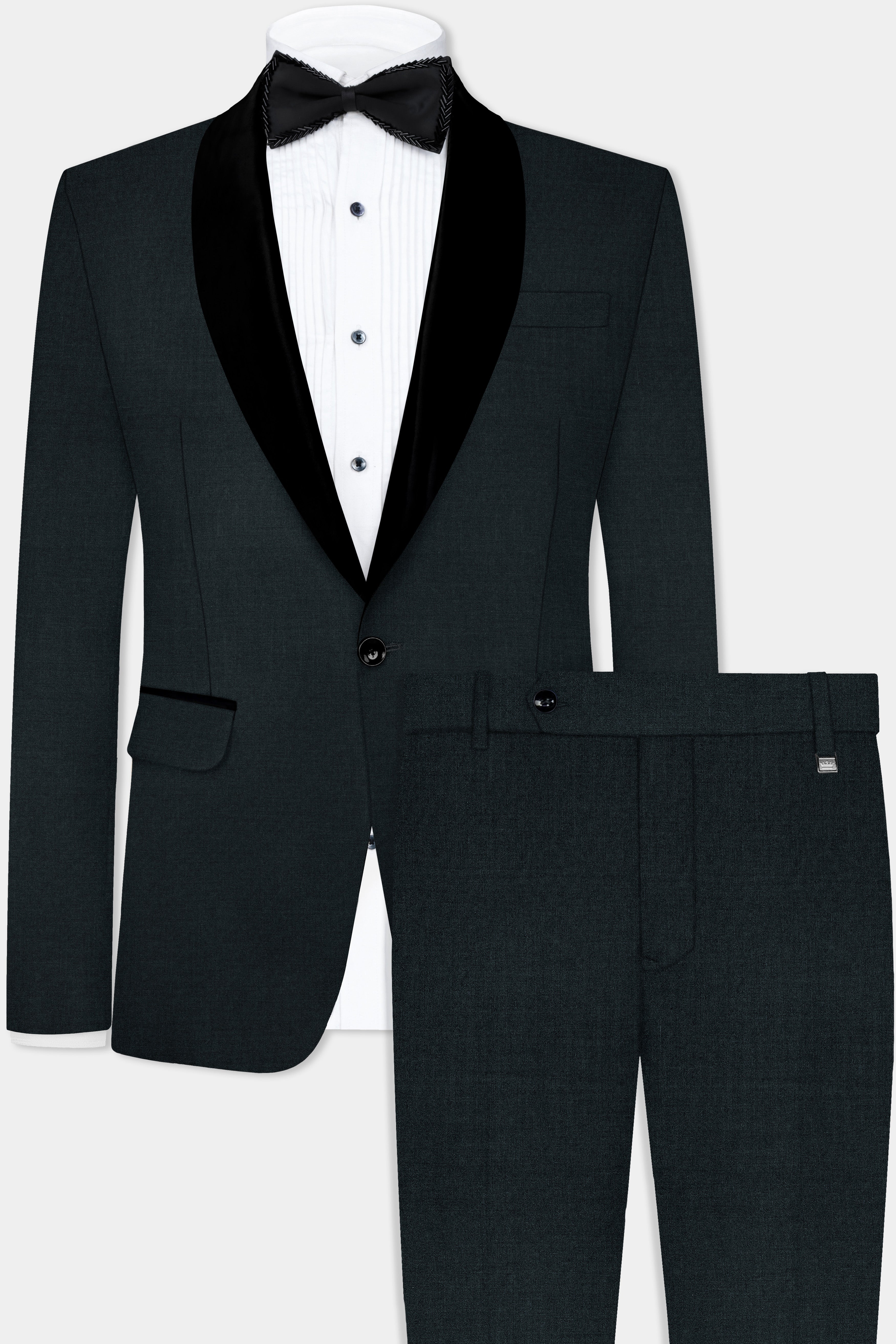 Racing Green Solid Wool Blend Tuxedo Suit