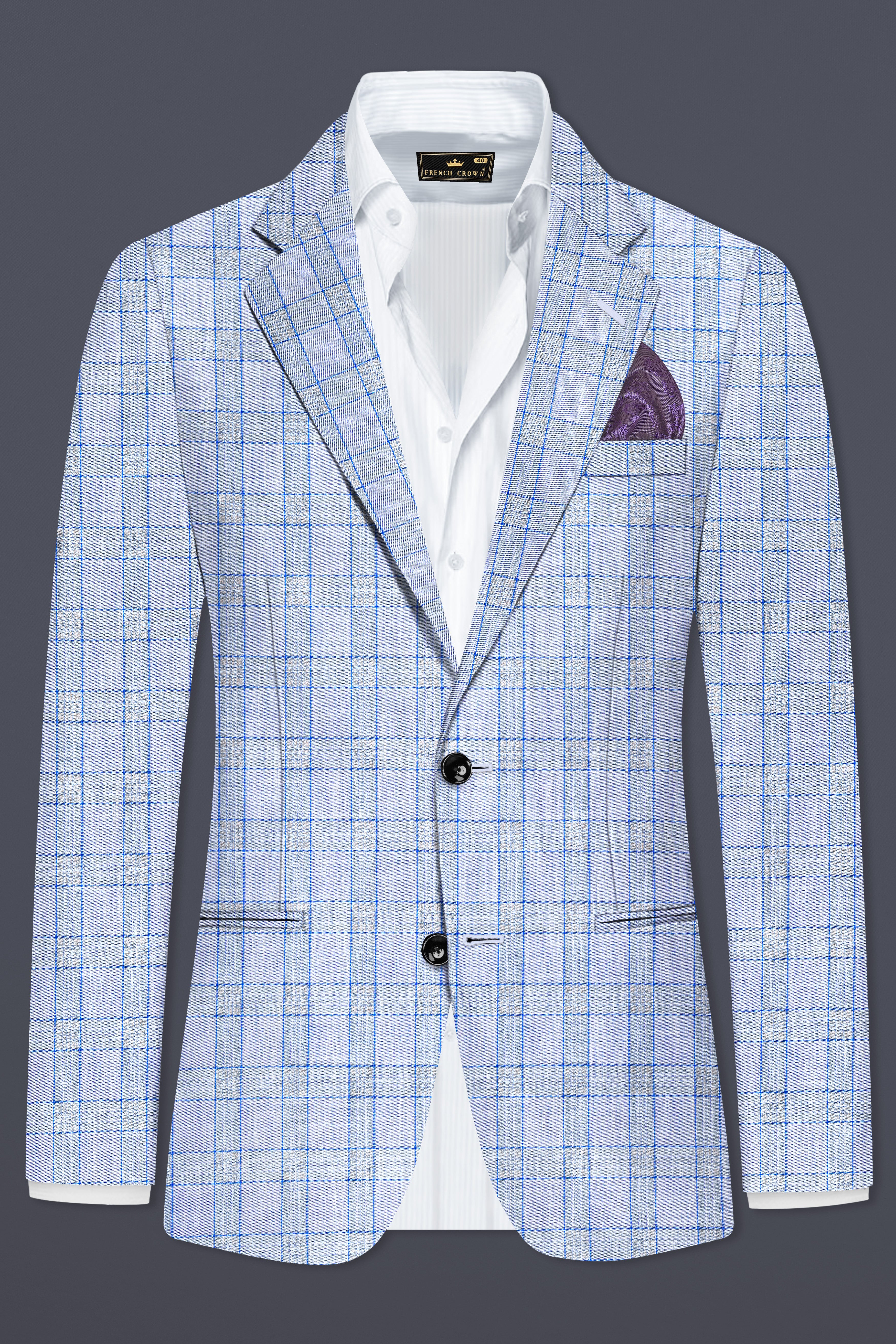 Carolina Blue Plaid Wool Blend Single Breasted Suit