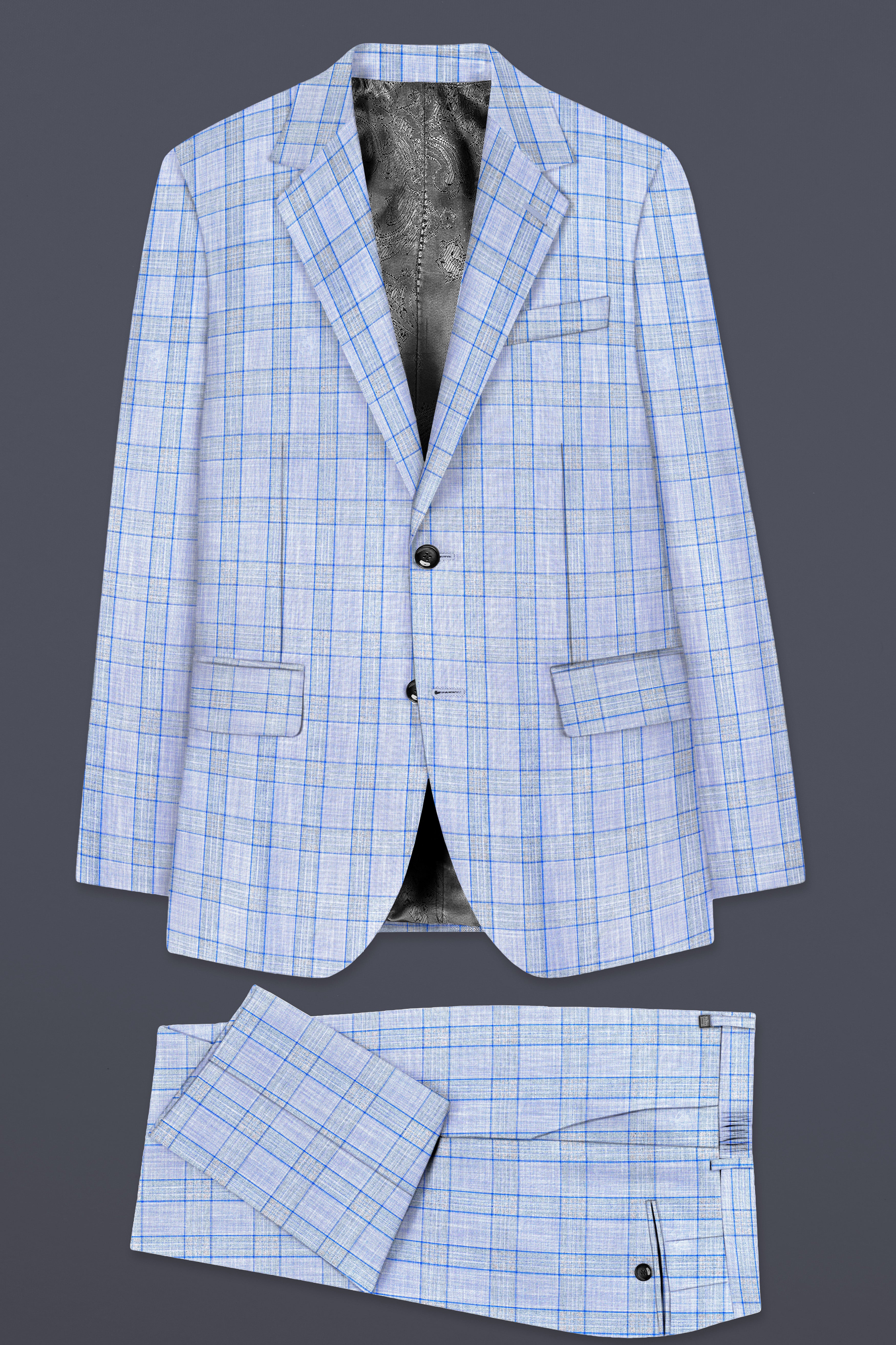 Carolina Blue Plaid Wool Blend Single Breasted Suit