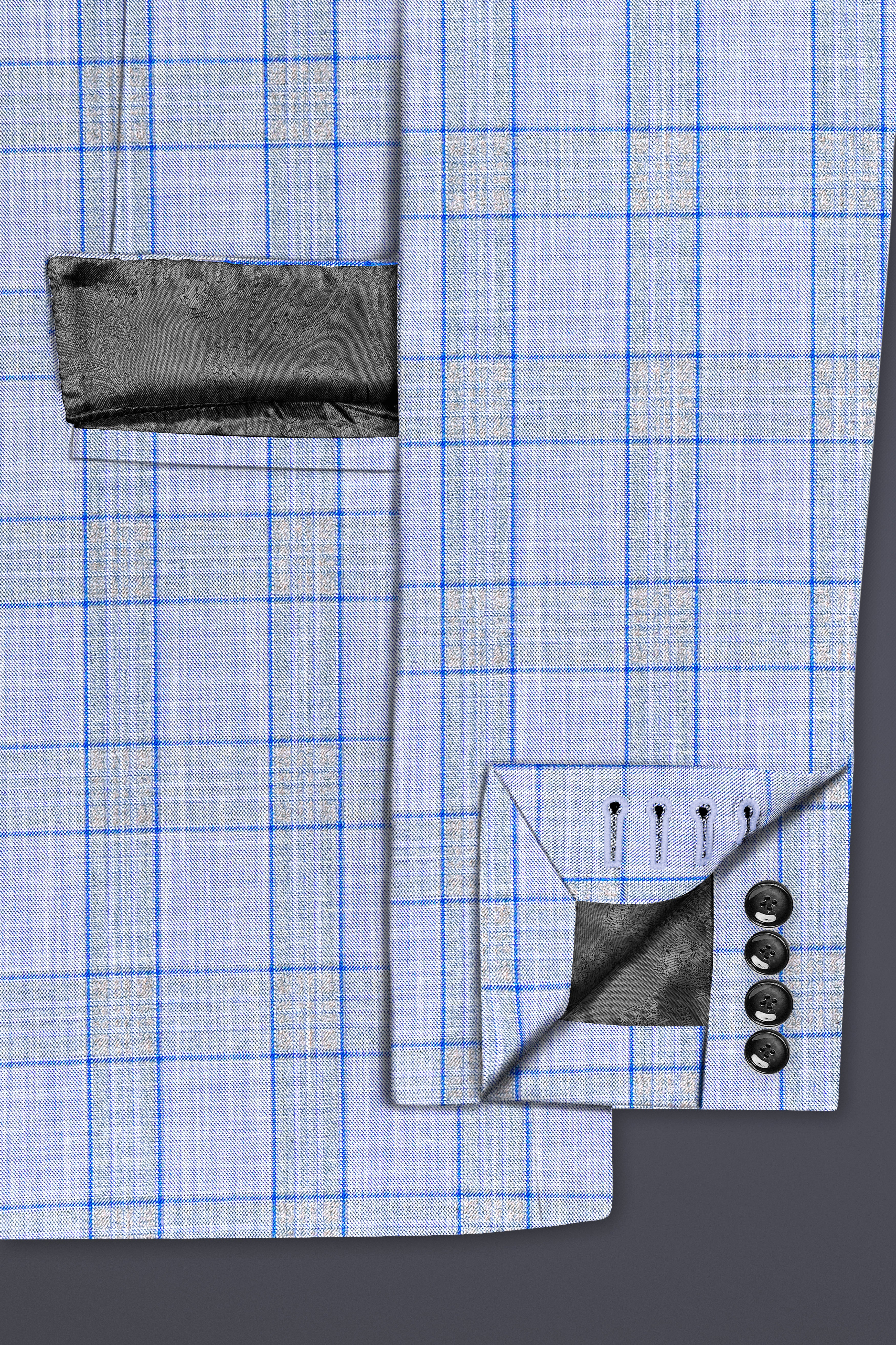 Carolina Blue Plaid Wool Blend Single Breasted Suit