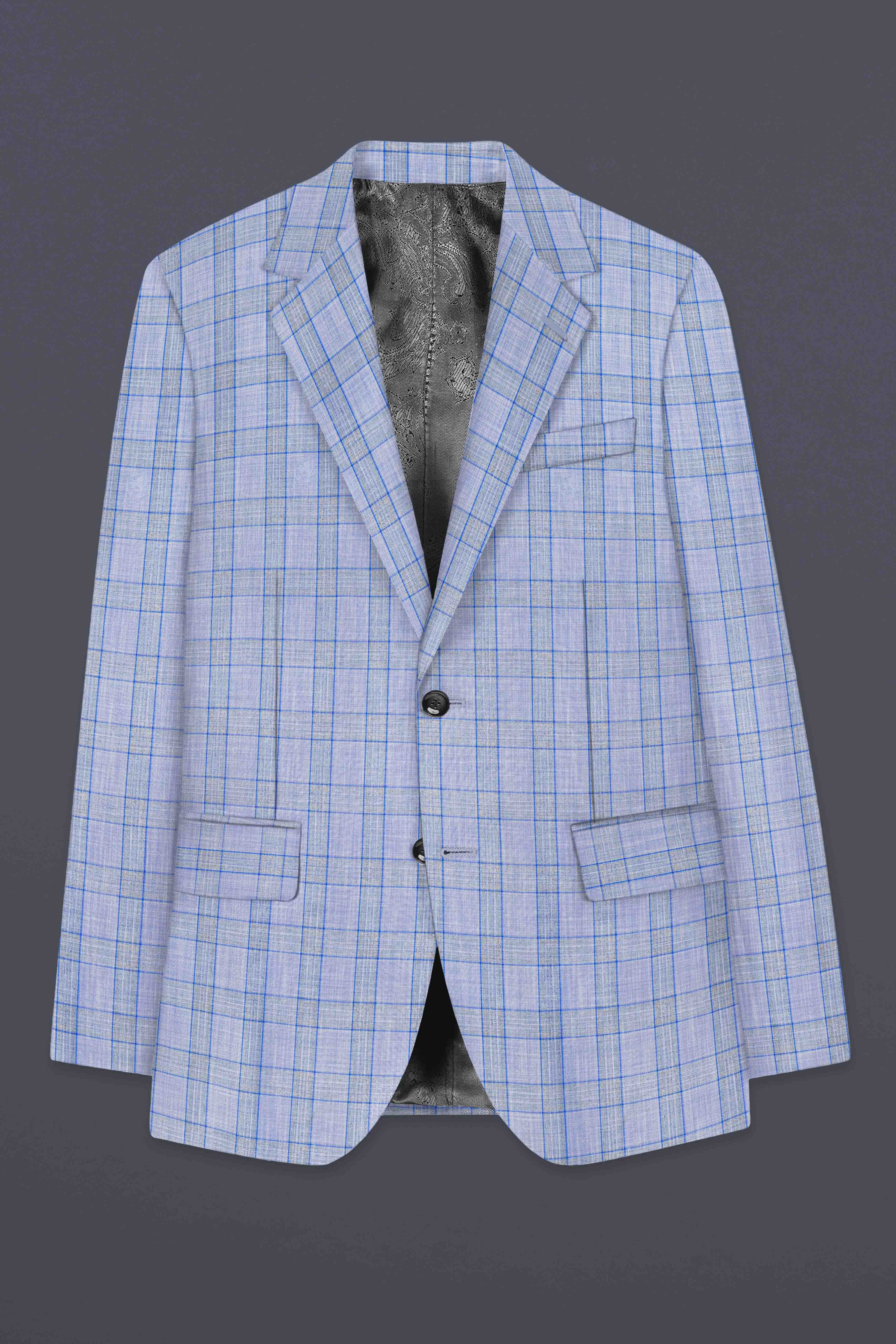 Carolina Blue Plaid Wool Blend Single Breasted Suit