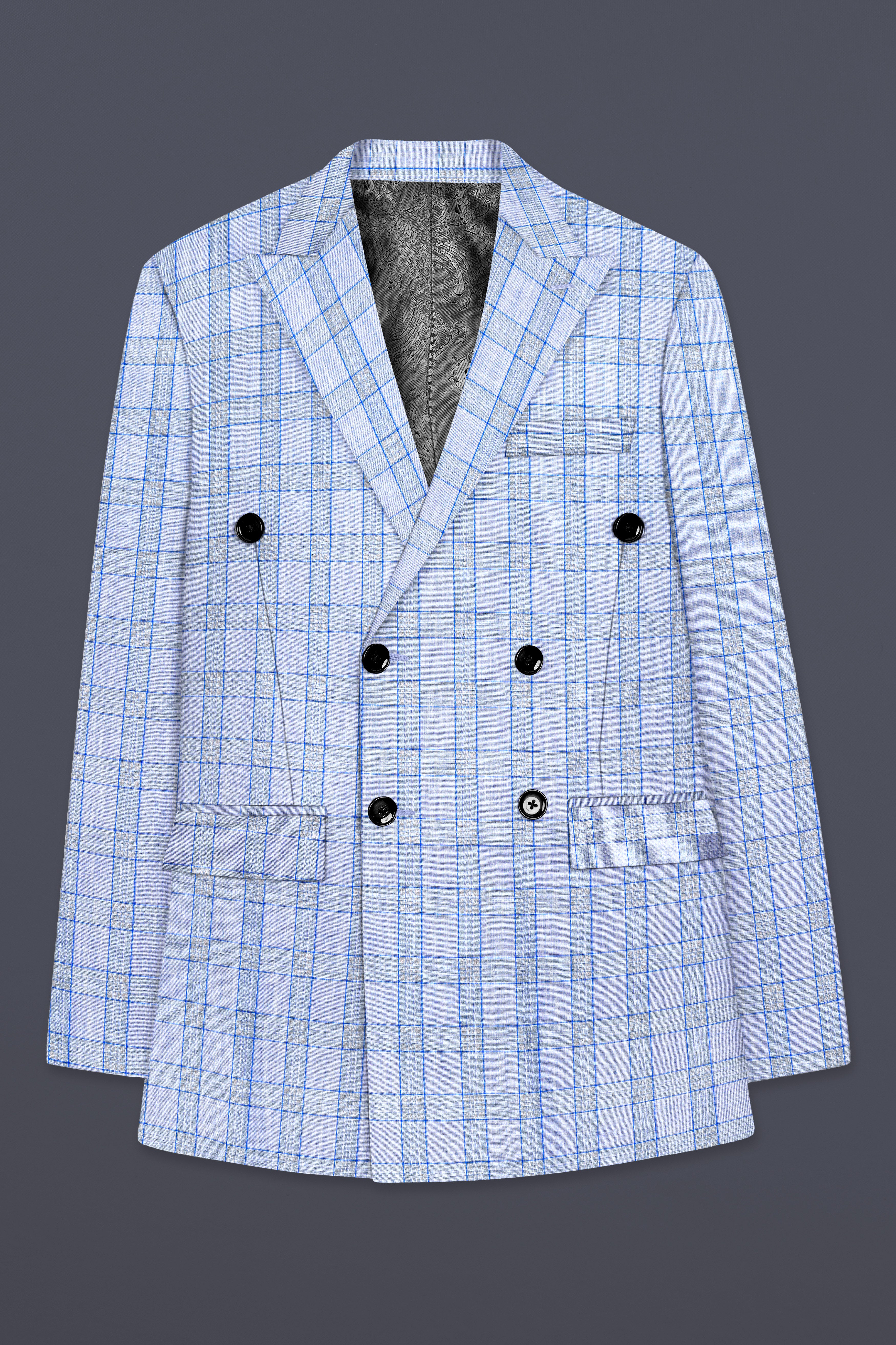 Carolina Blue Plaid Wool Blend Double Breasted Suit