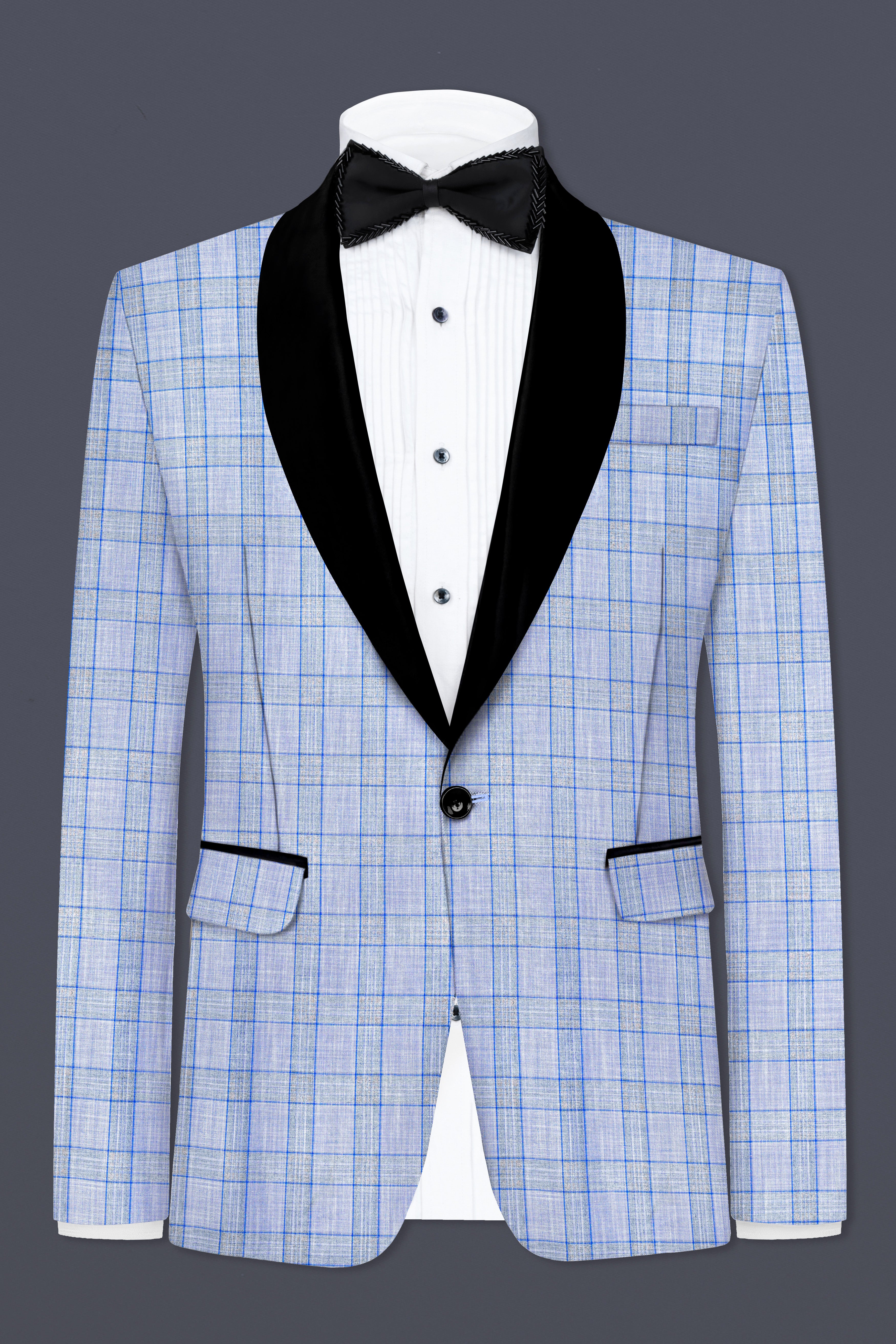 Carolina Blue Plaid Wool Blend Tuxedo Suit