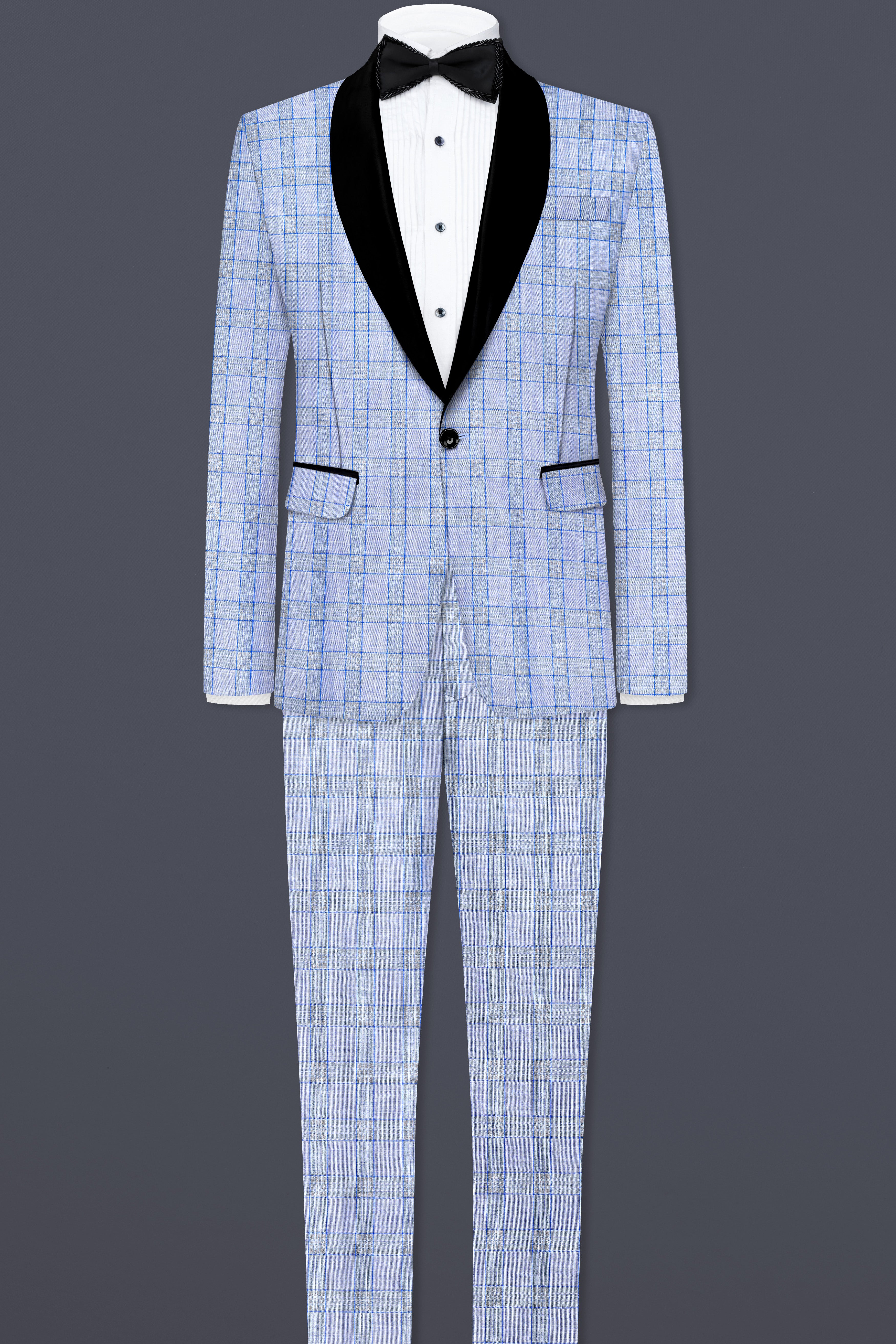 Carolina Blue Plaid Wool Blend Tuxedo Suit