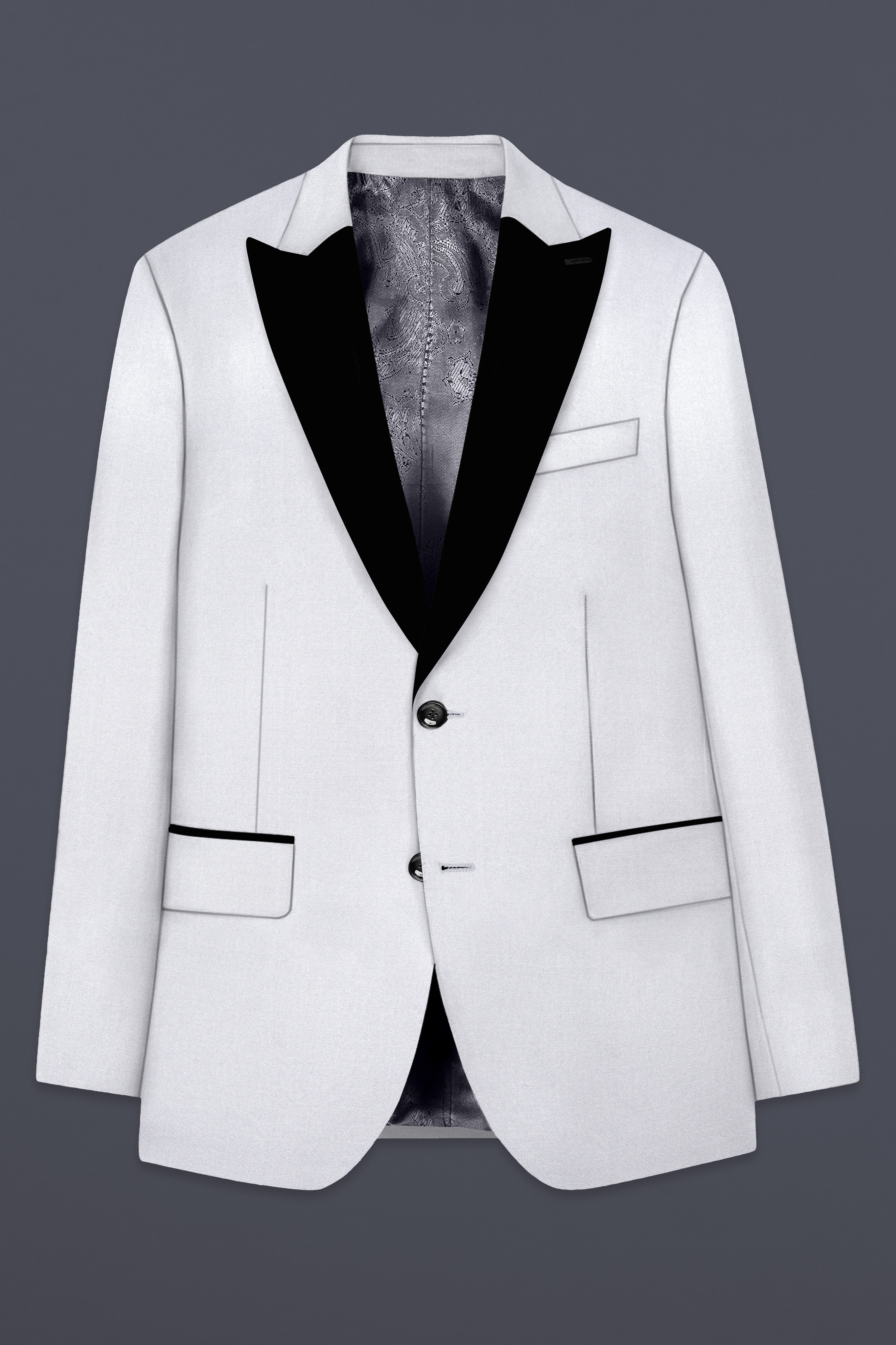 Iron Gray Solid Wool Blend Peak Collar Tuxedo Suit