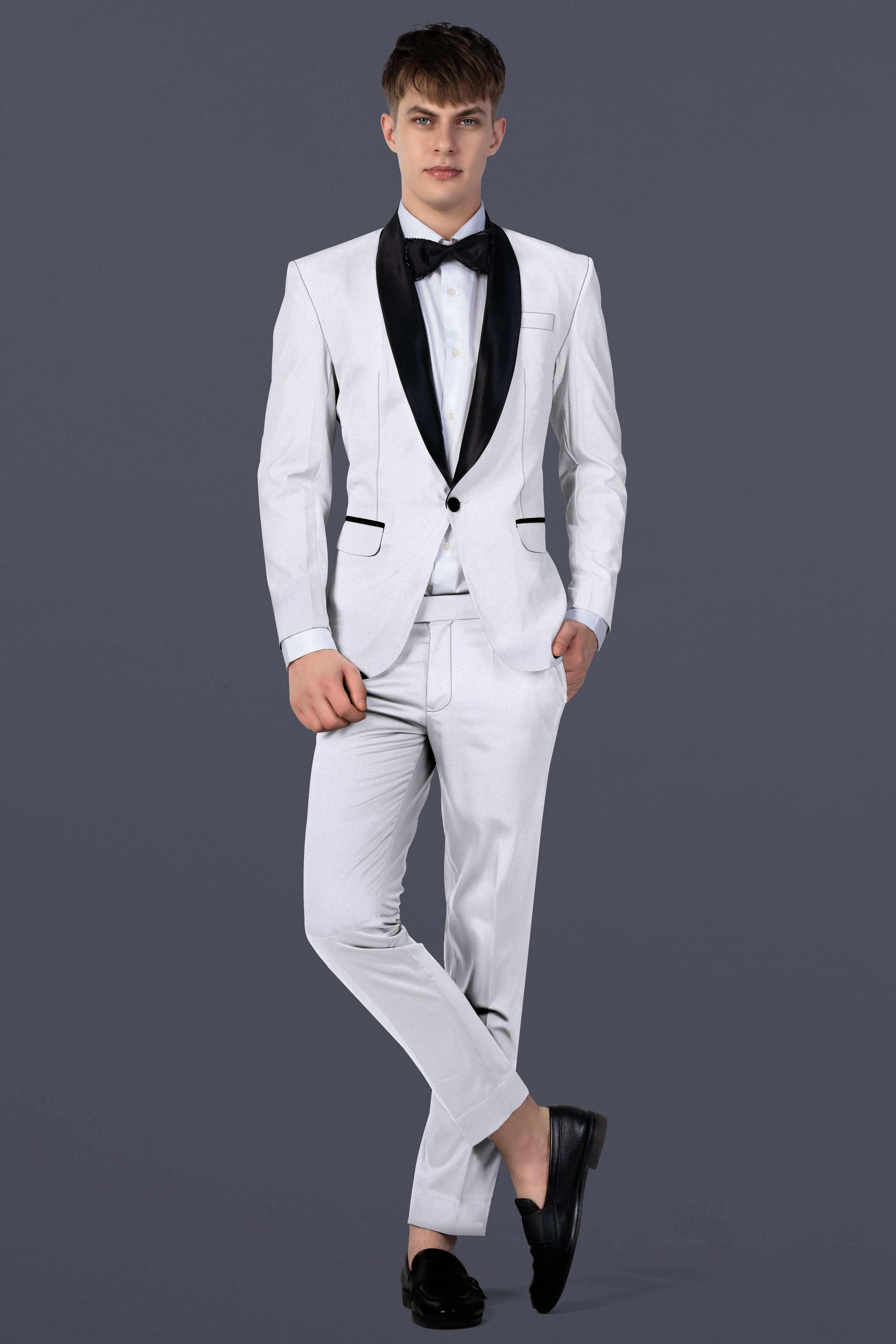 Iron Gray Solid Wool Blend Tuxedo Suit