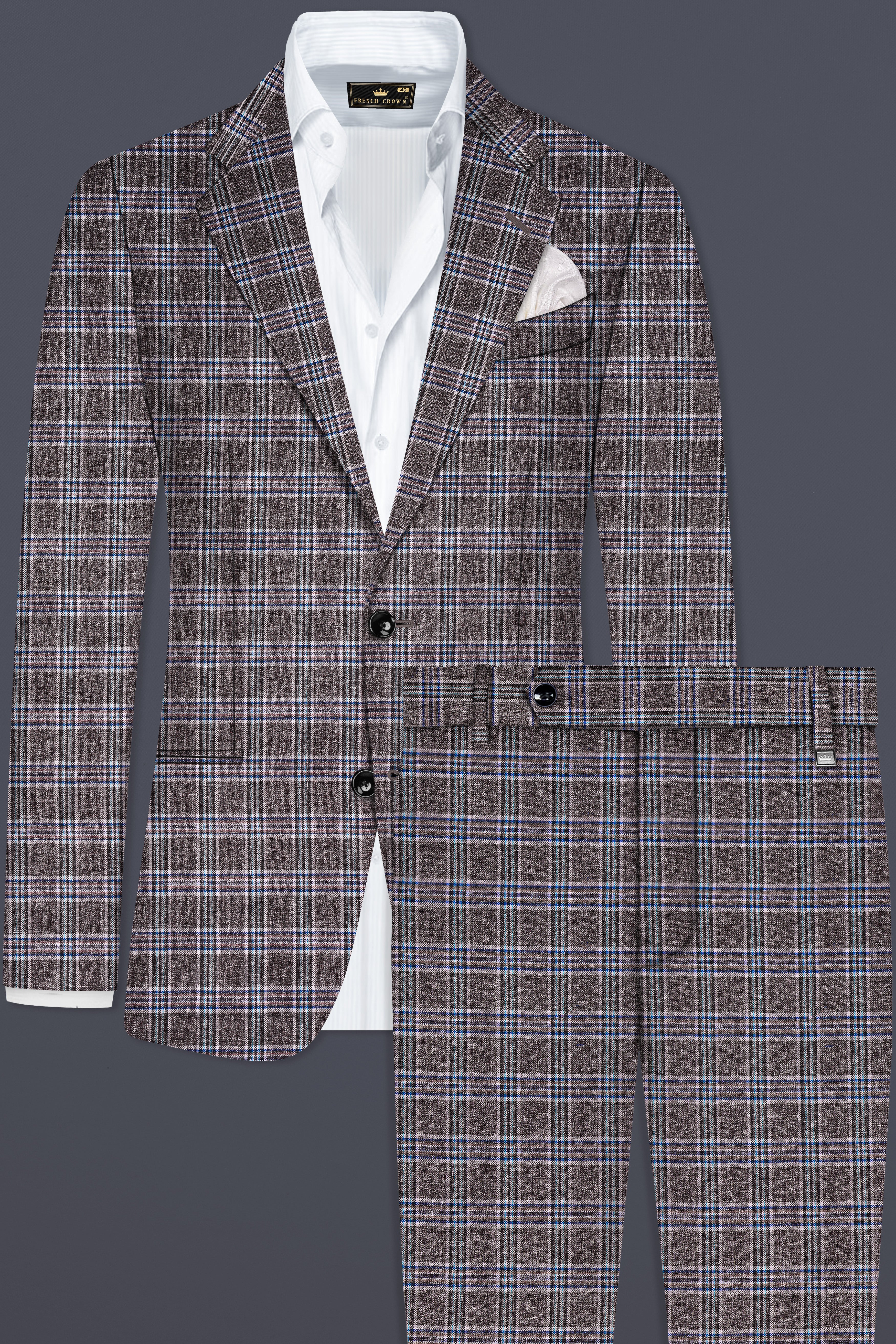 Ironside Grey Plaid Wool Blend Single Breasted Suit