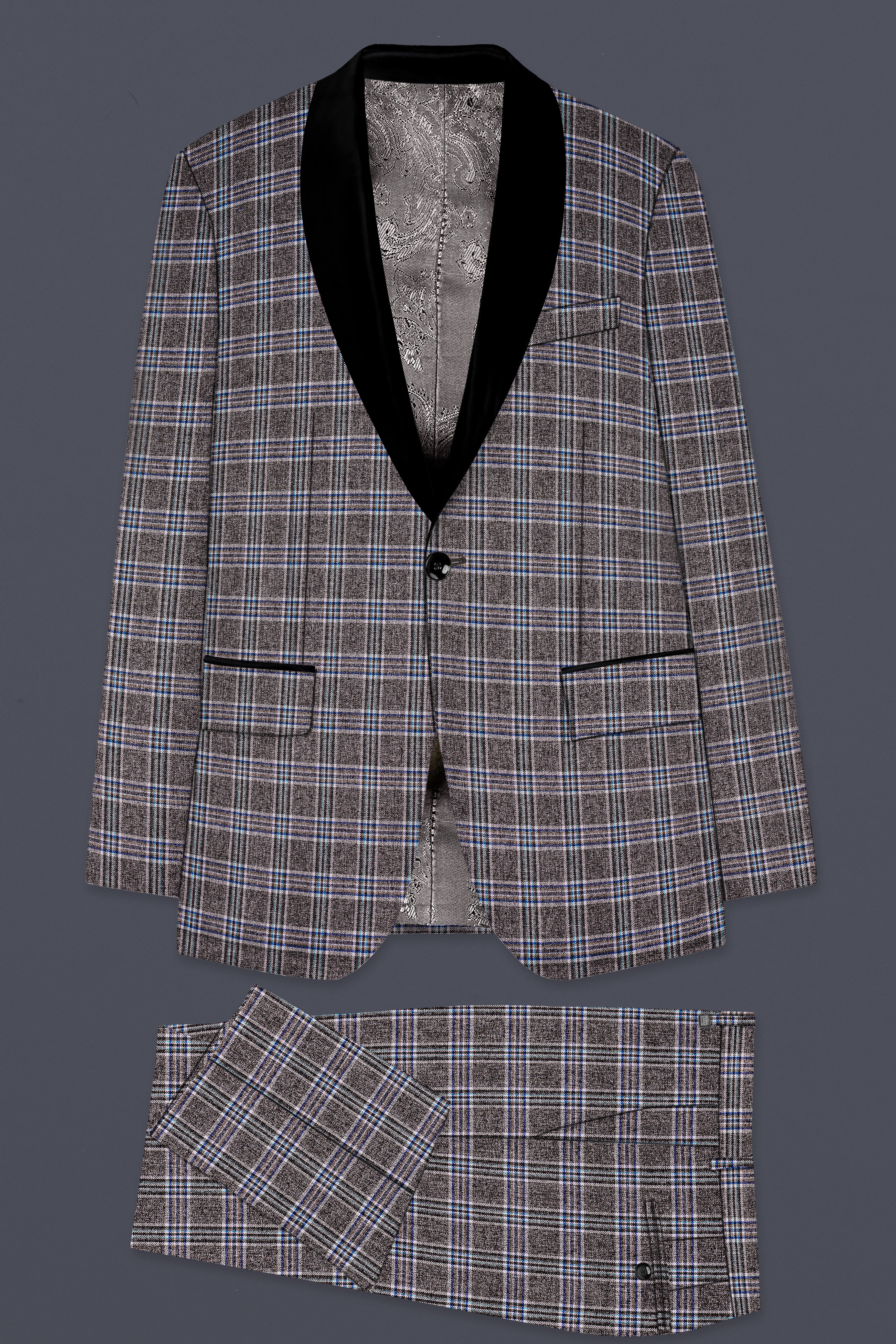 Ironside Grey Plaid Wool Blend Tuxedo Suit