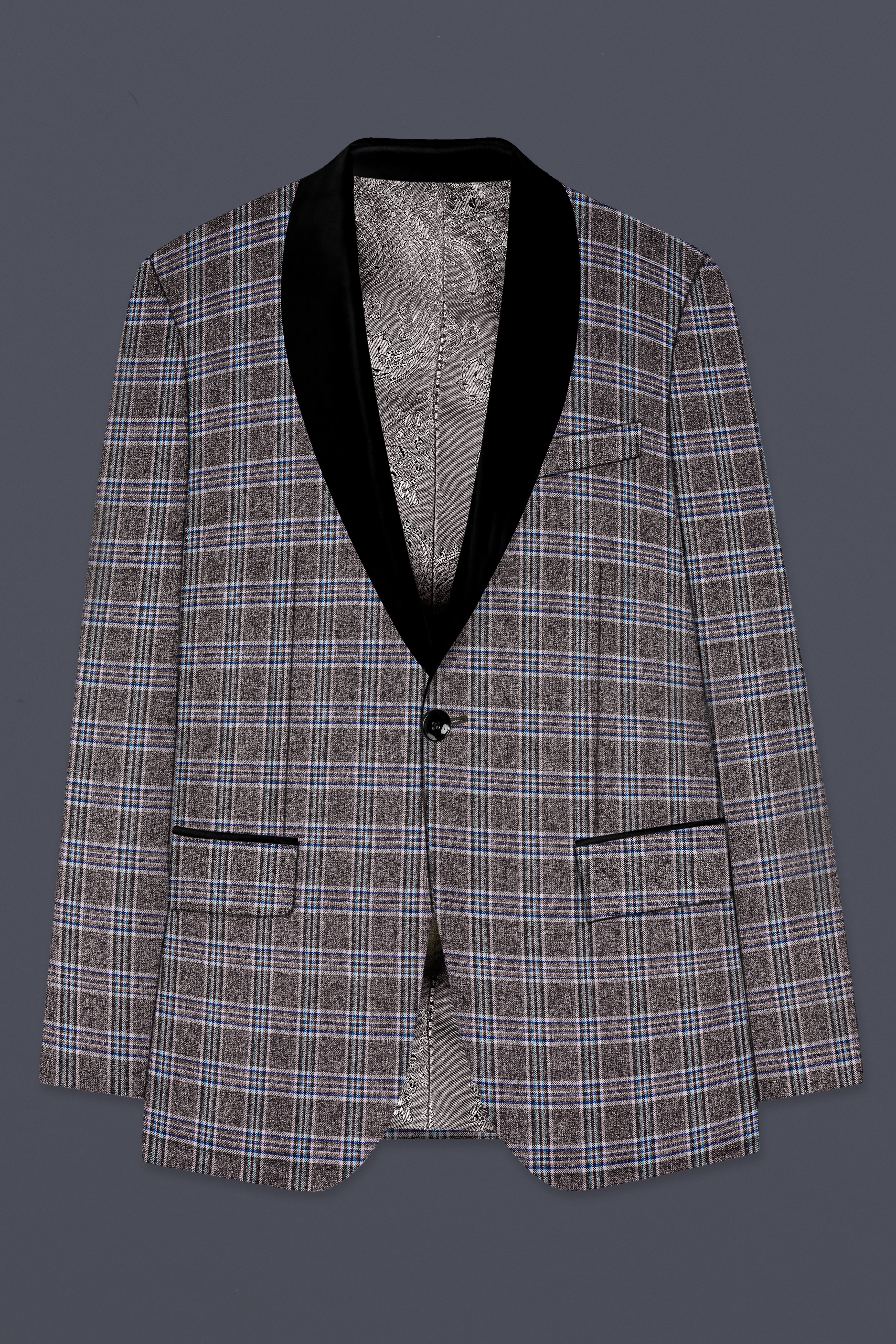 Ironside Grey Plaid Wool Blend Tuxedo Suit