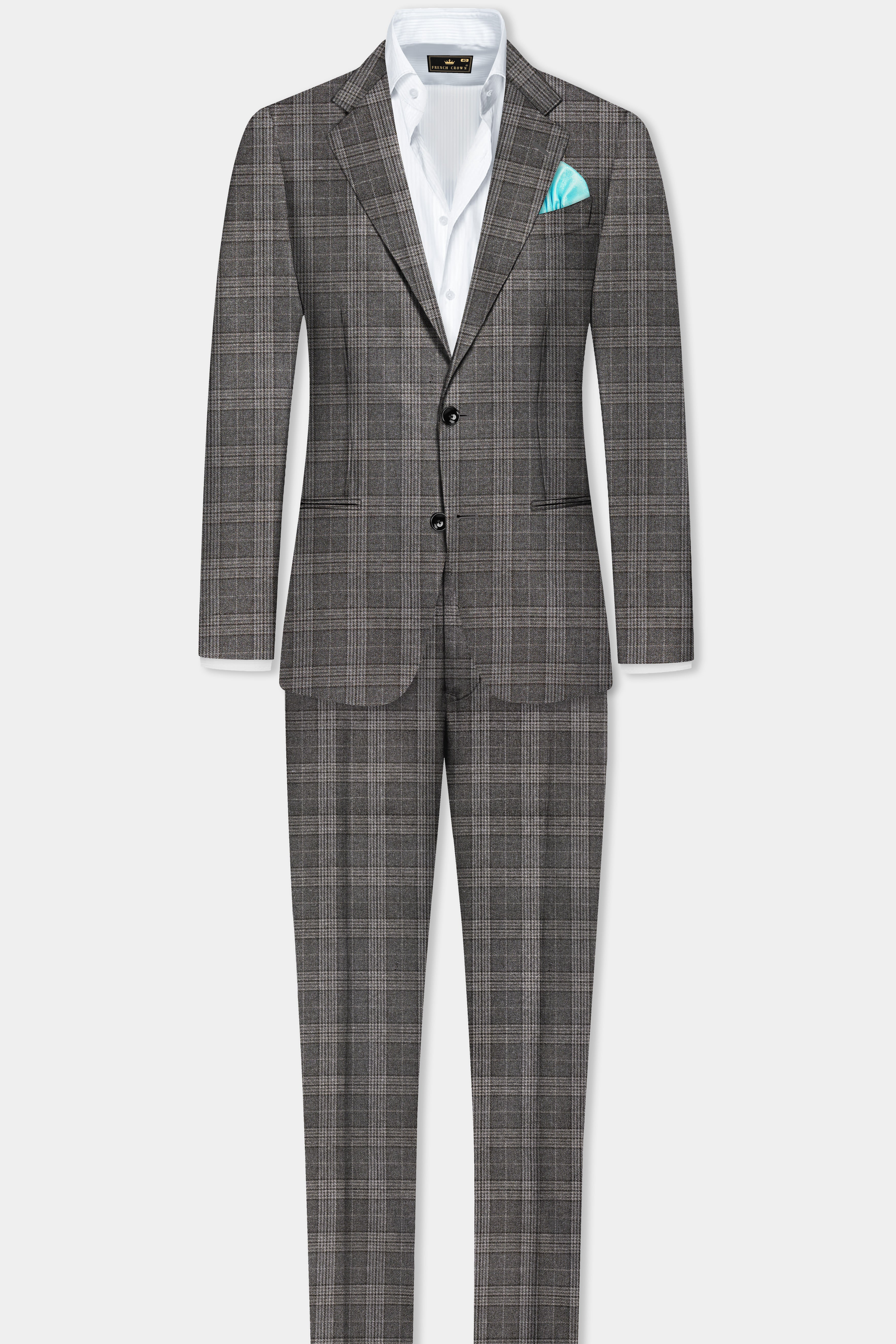 Iridium Gray Plaid Tweed Wool Blend Single Breasted Suit