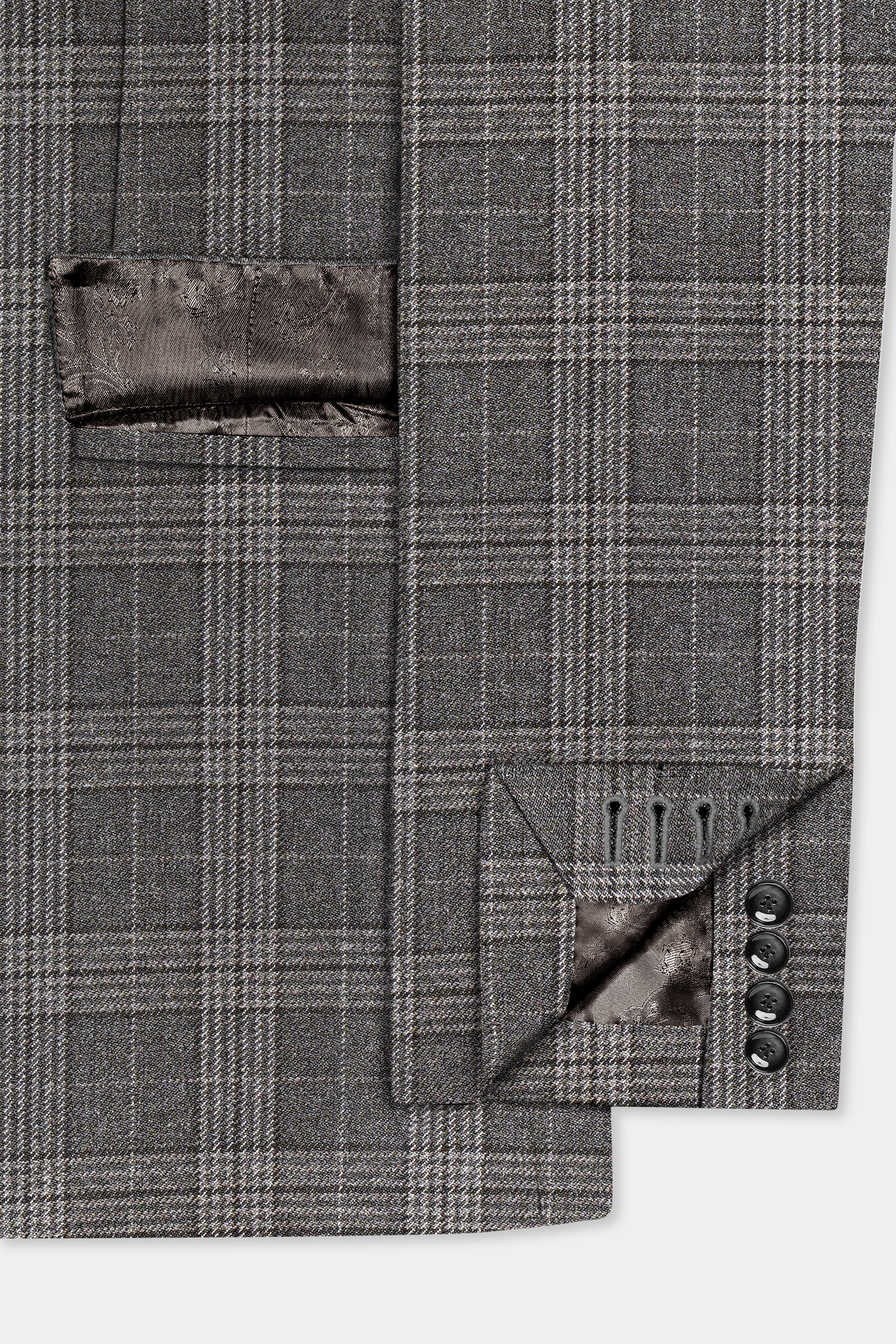 Iridium Gray Plaid Tweed Wool Blend Single Breasted Suit