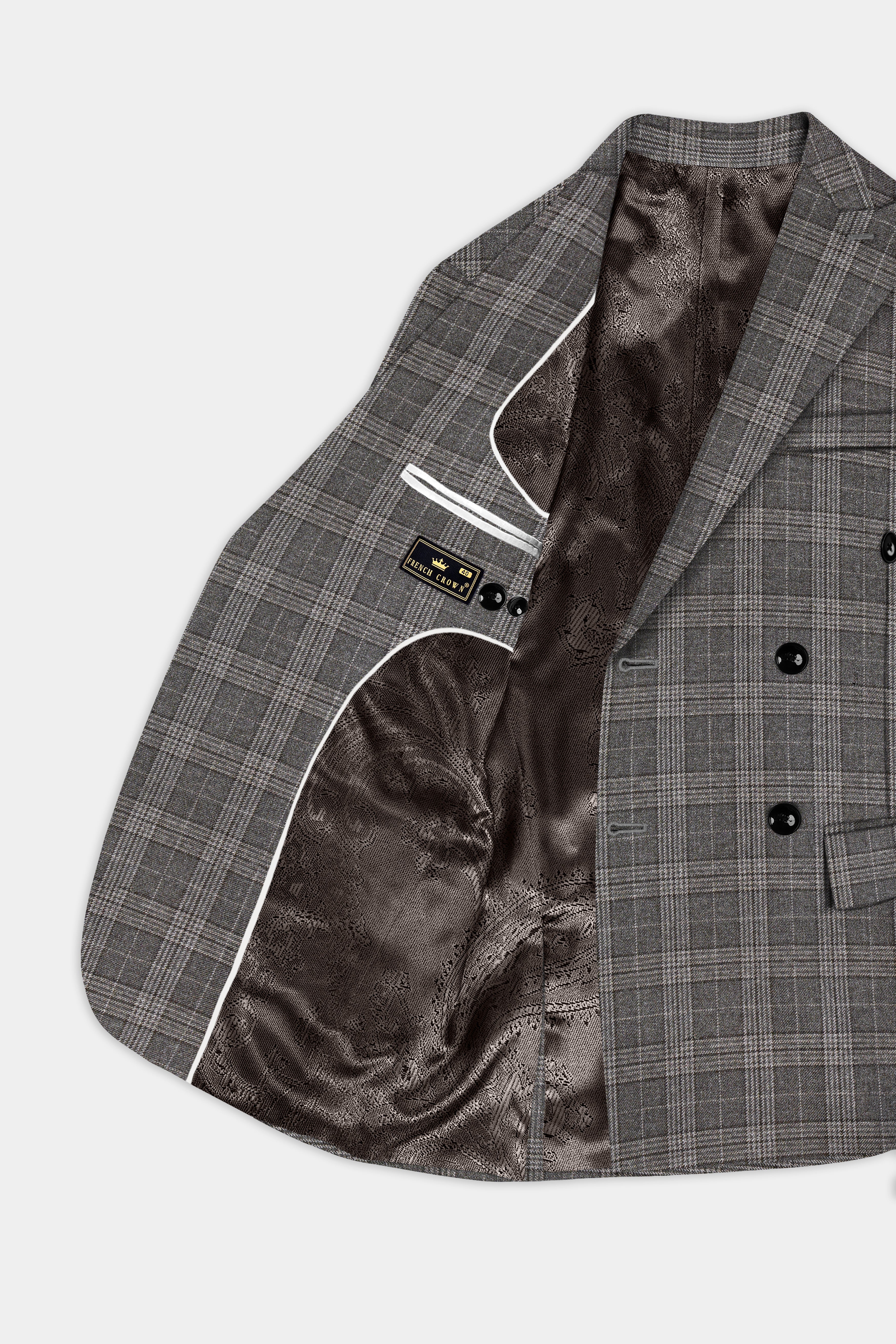 Iridium Gray Plaid Tweed Wool Blend Double Breasted Suit