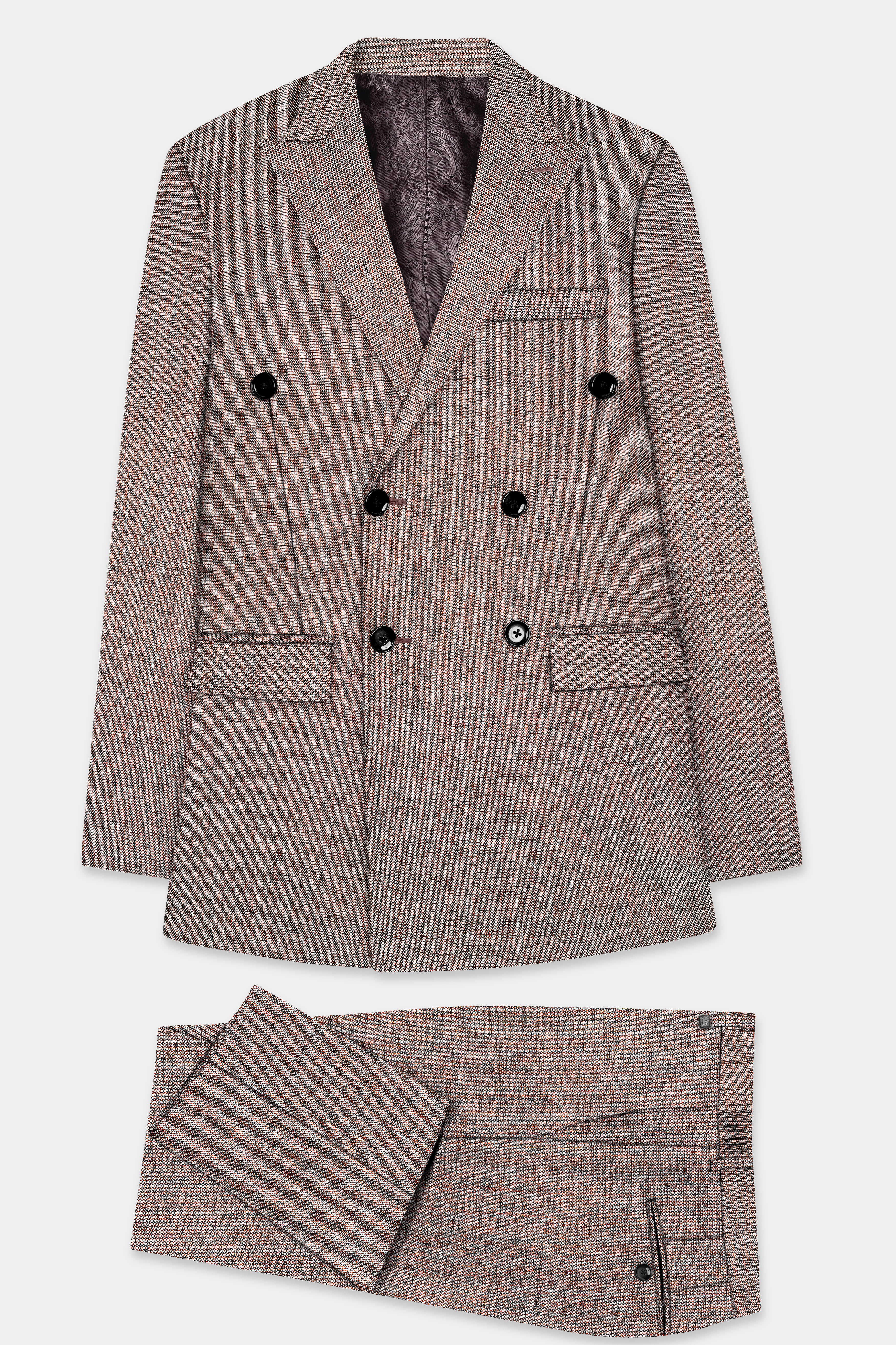 Ferra Brown Textured Double Breasted Suit