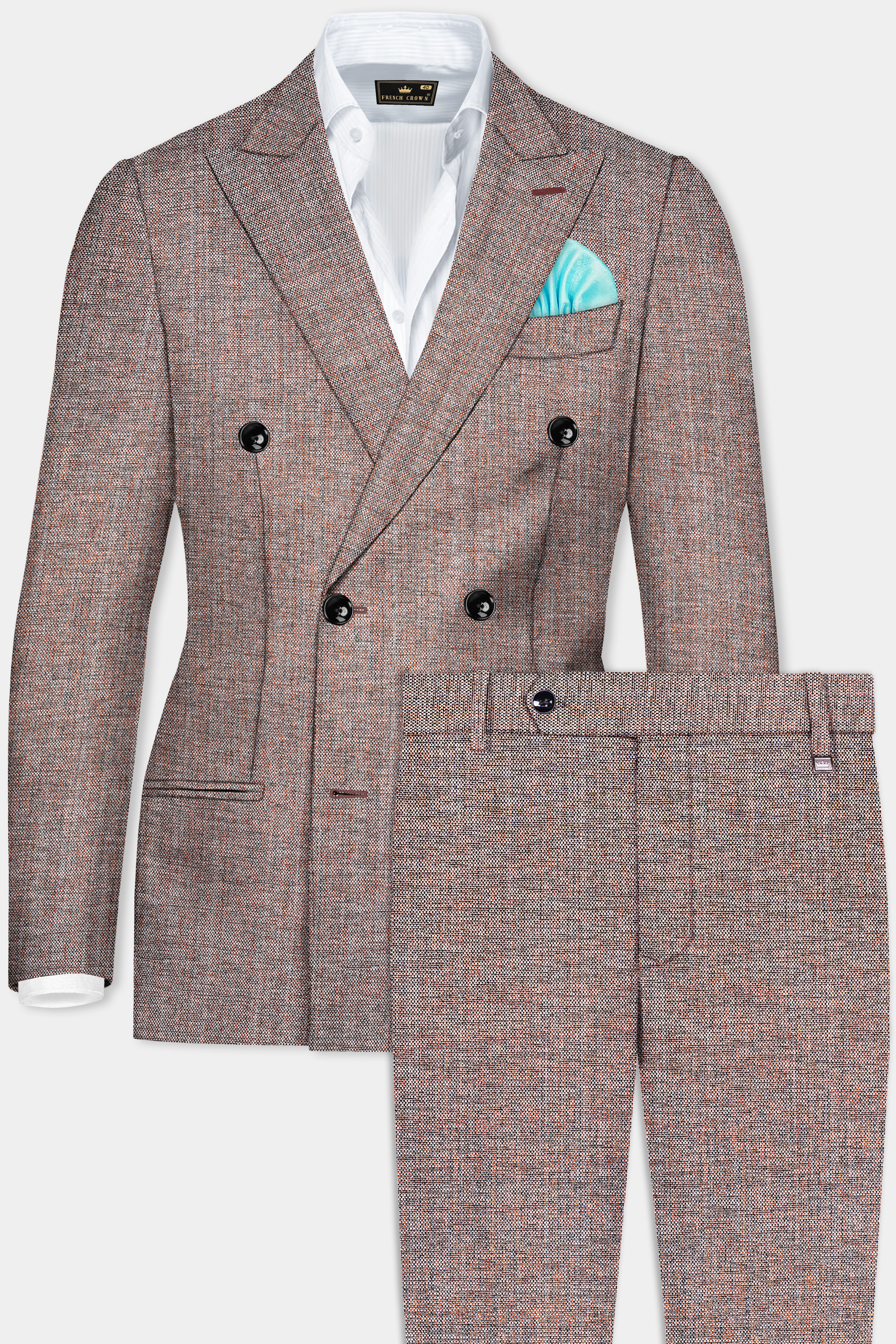 Ferra Brown Textured Double Breasted Suit