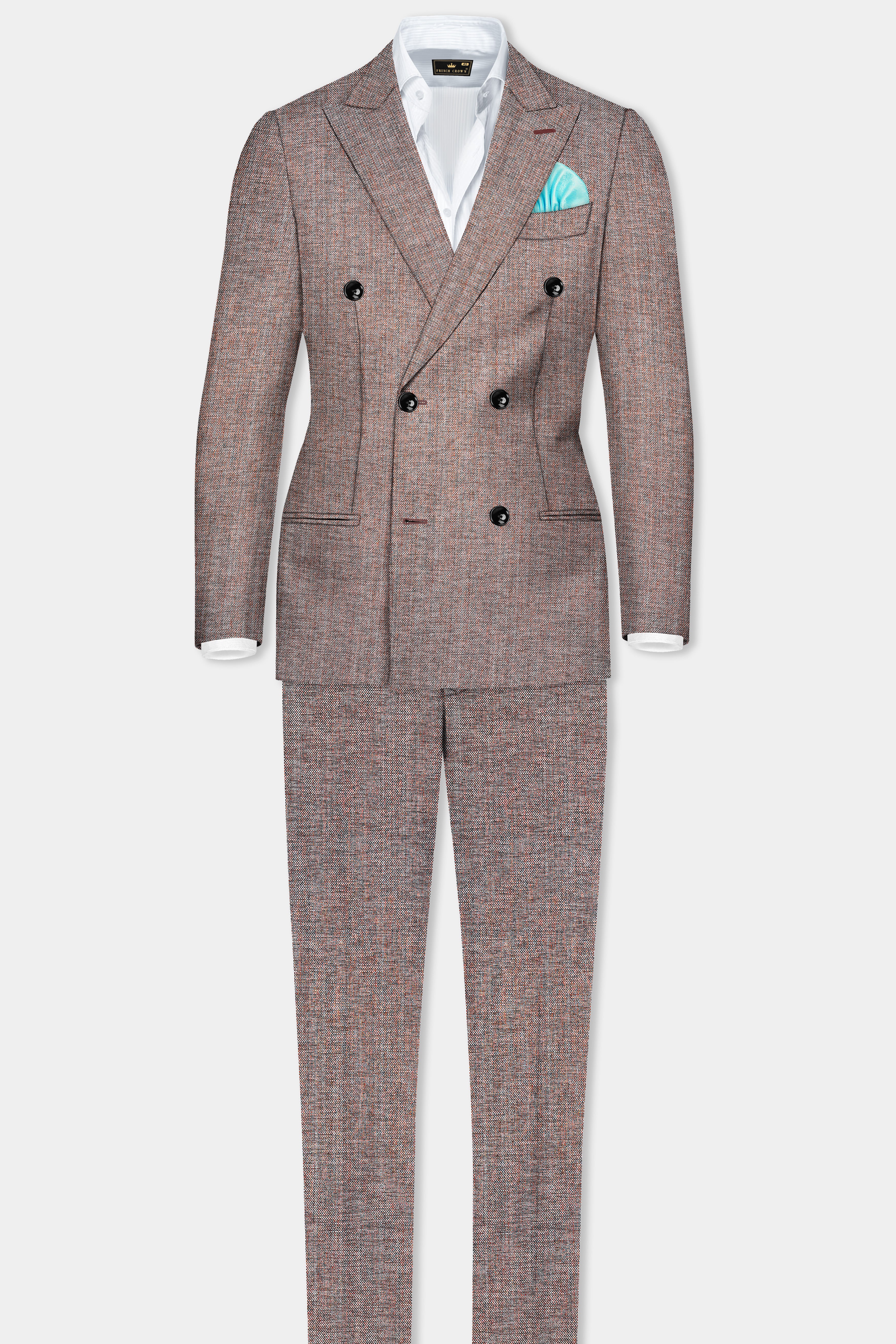 Ferra Brown Textured Double Breasted Suit