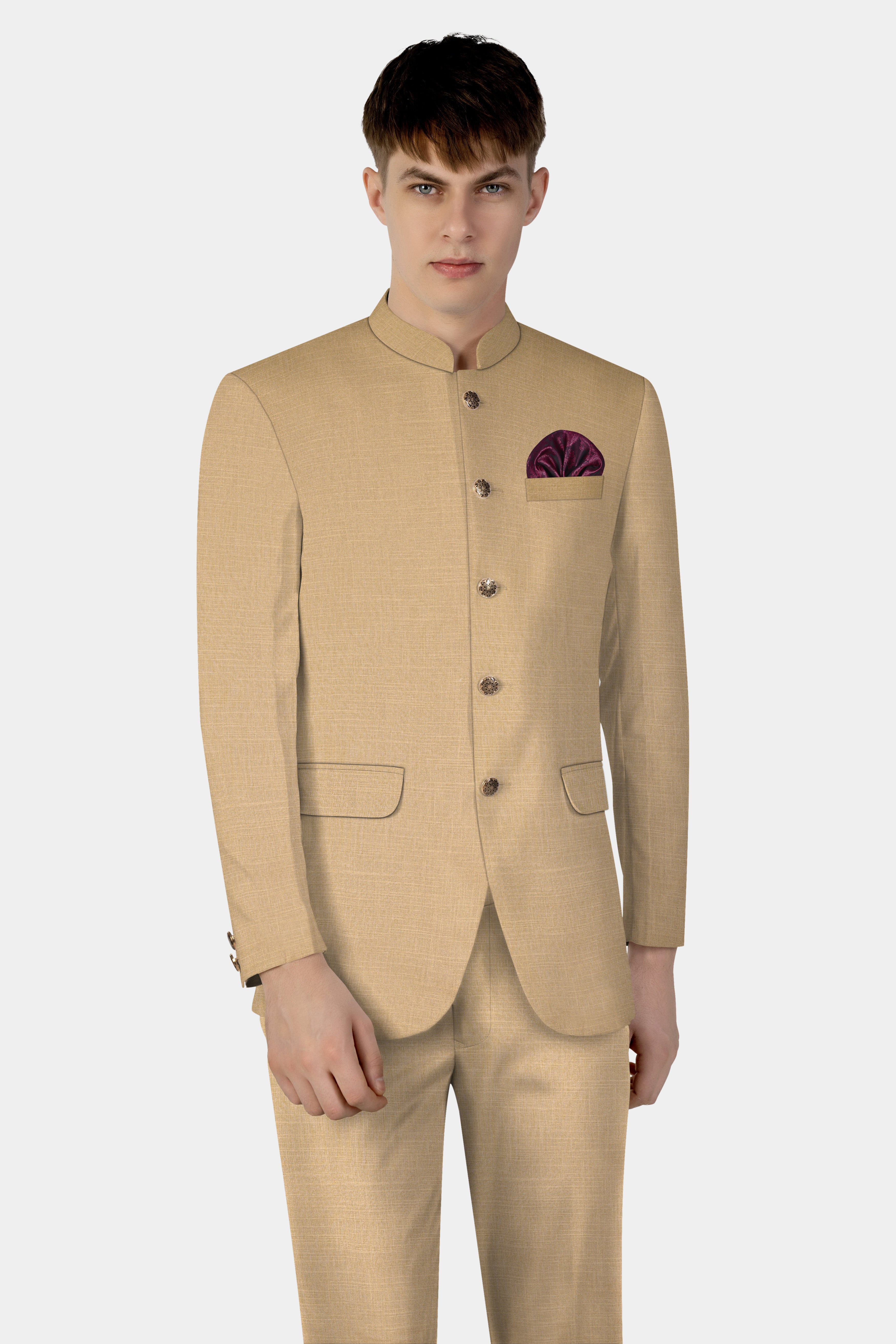 Sandrift Cream Luxurious Linen Bandhgala Suit