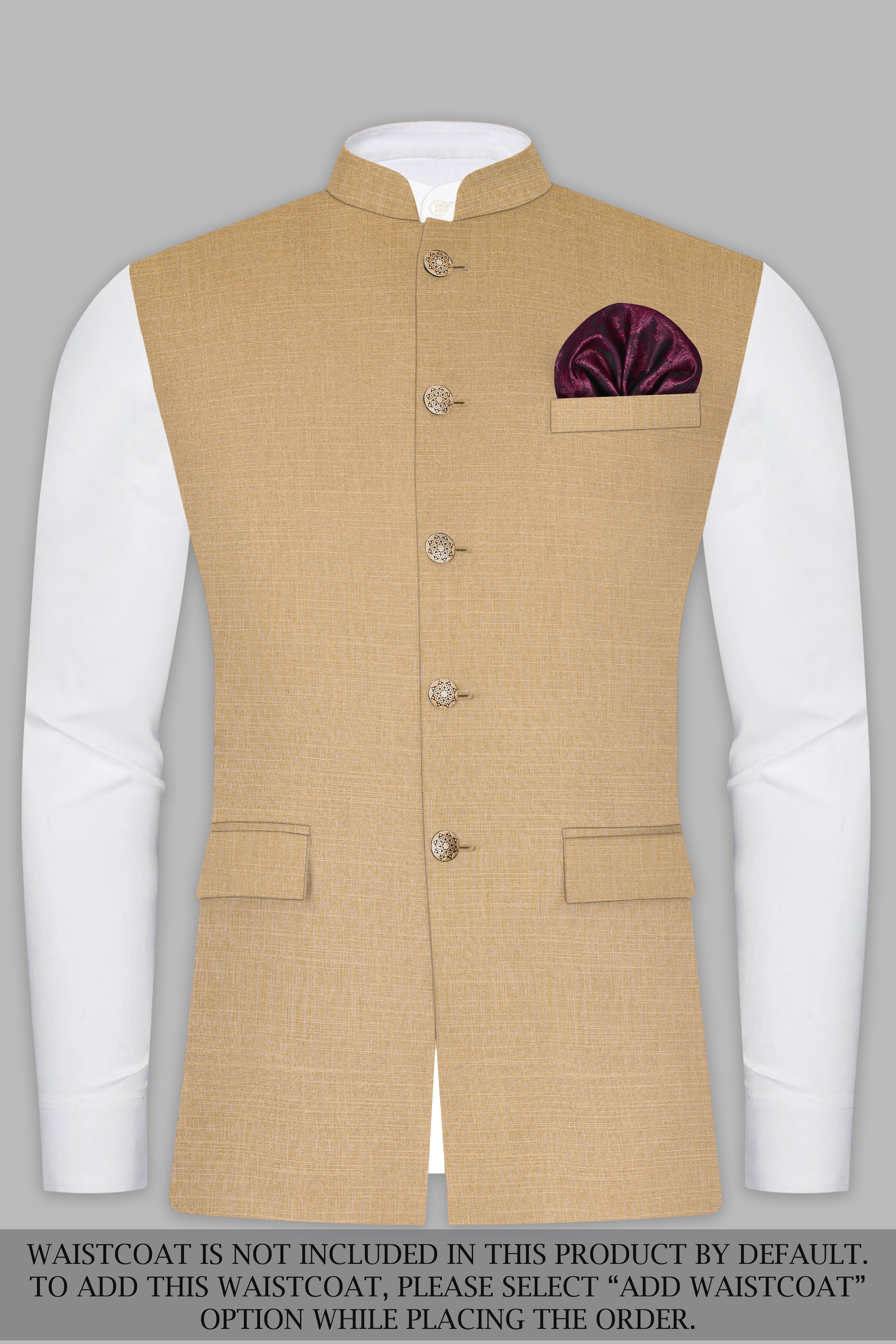 Sandrift Cream Luxurious Linen Cross Placket Bandhgala Suit