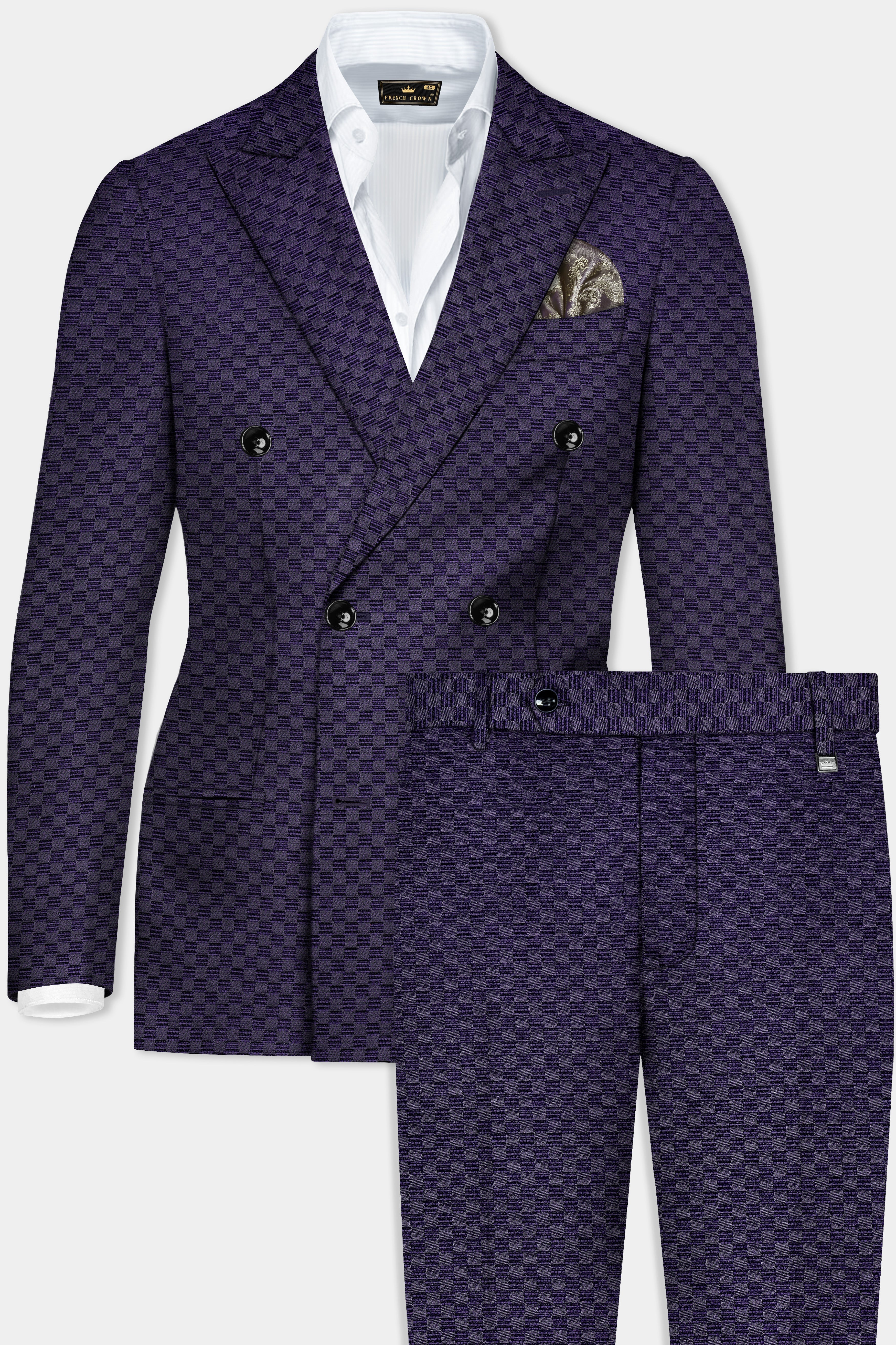 Ebony Purple Jacquard textured Double Breasted Suit