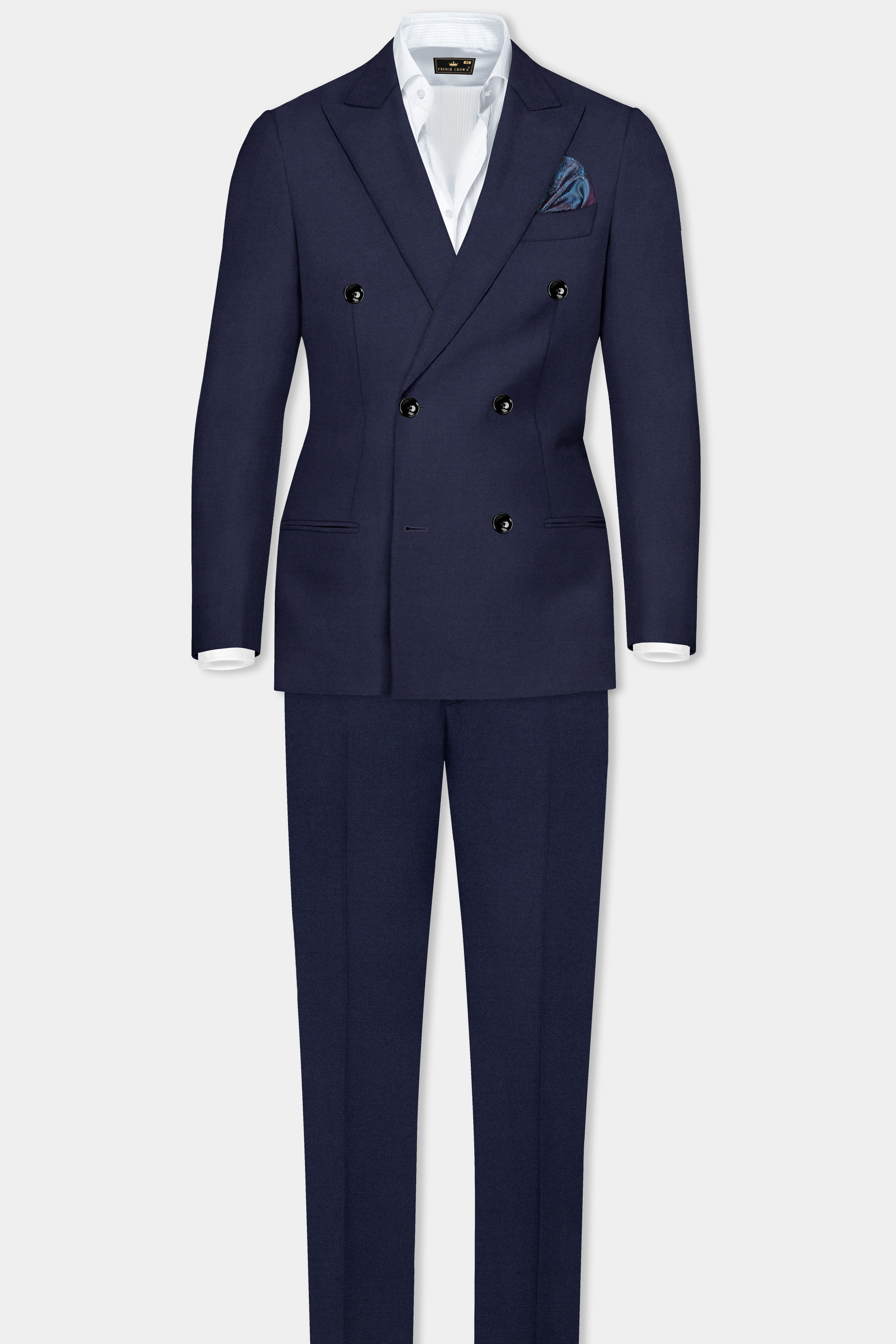 Space Cadet Blue Solid Wool Blend Double Breasted Suit