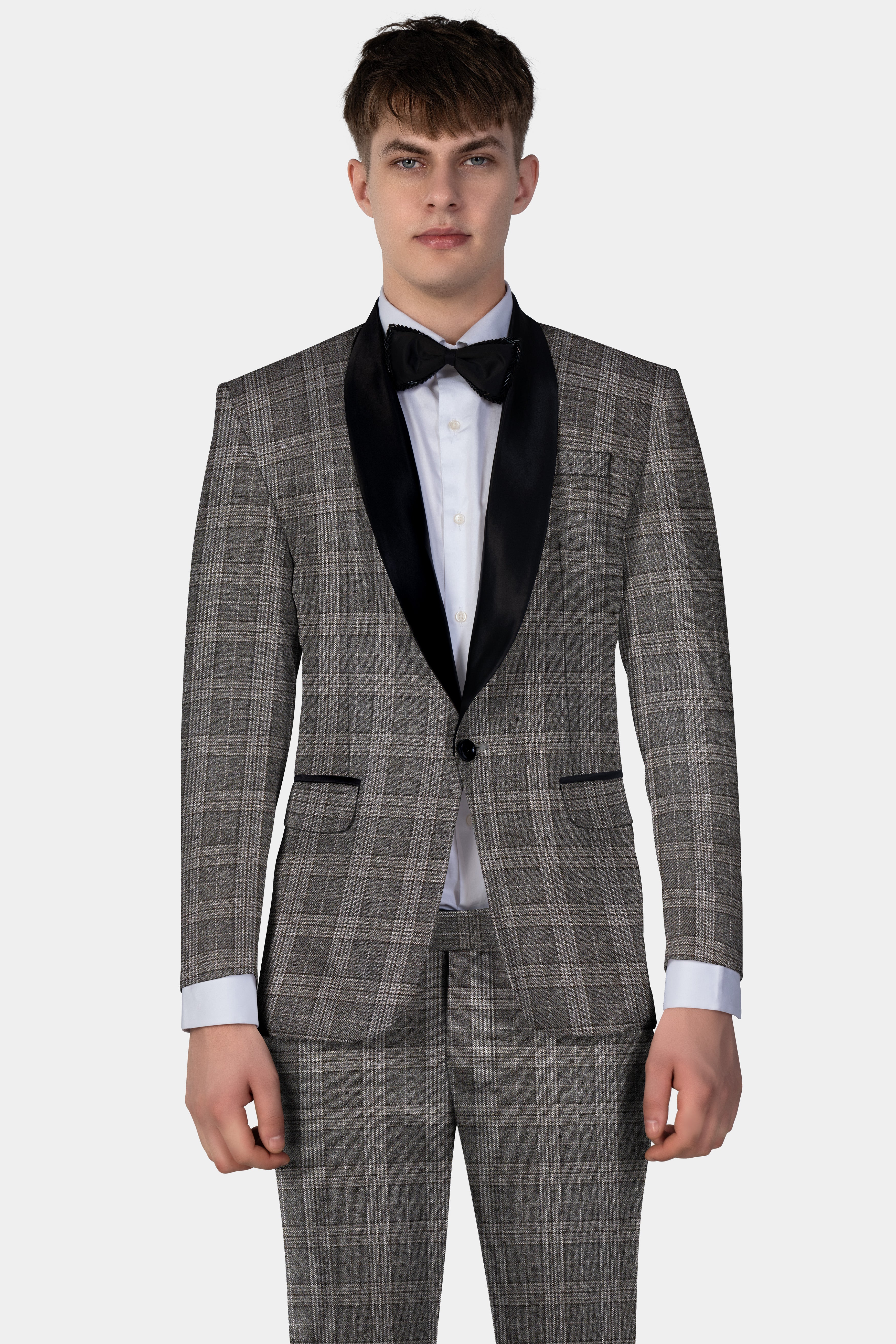 Iridium Gray Plaid Tweed Wool Blend Tuxedo Suit