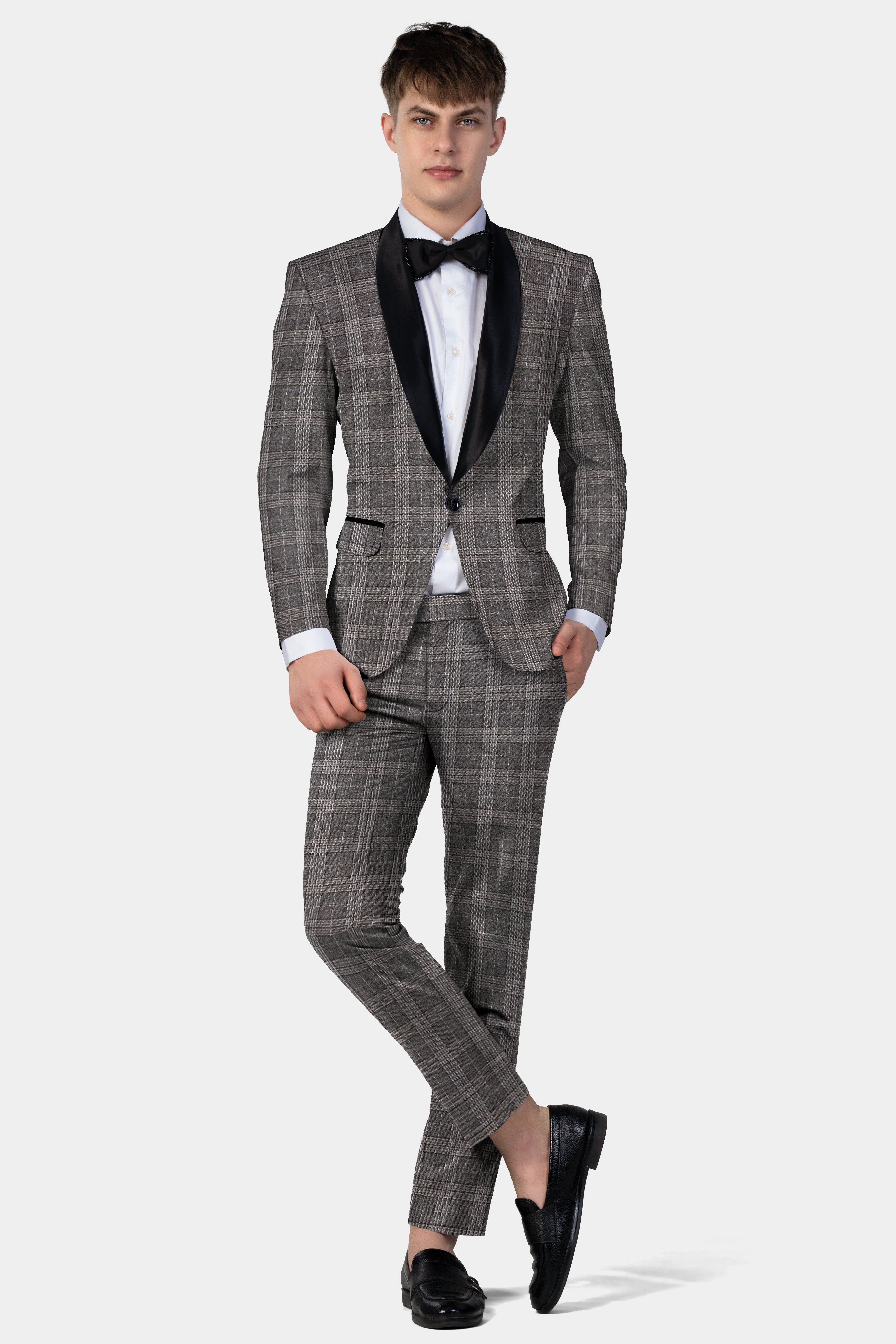 Iridium Gray Plaid Tweed Wool Blend Tuxedo Suit