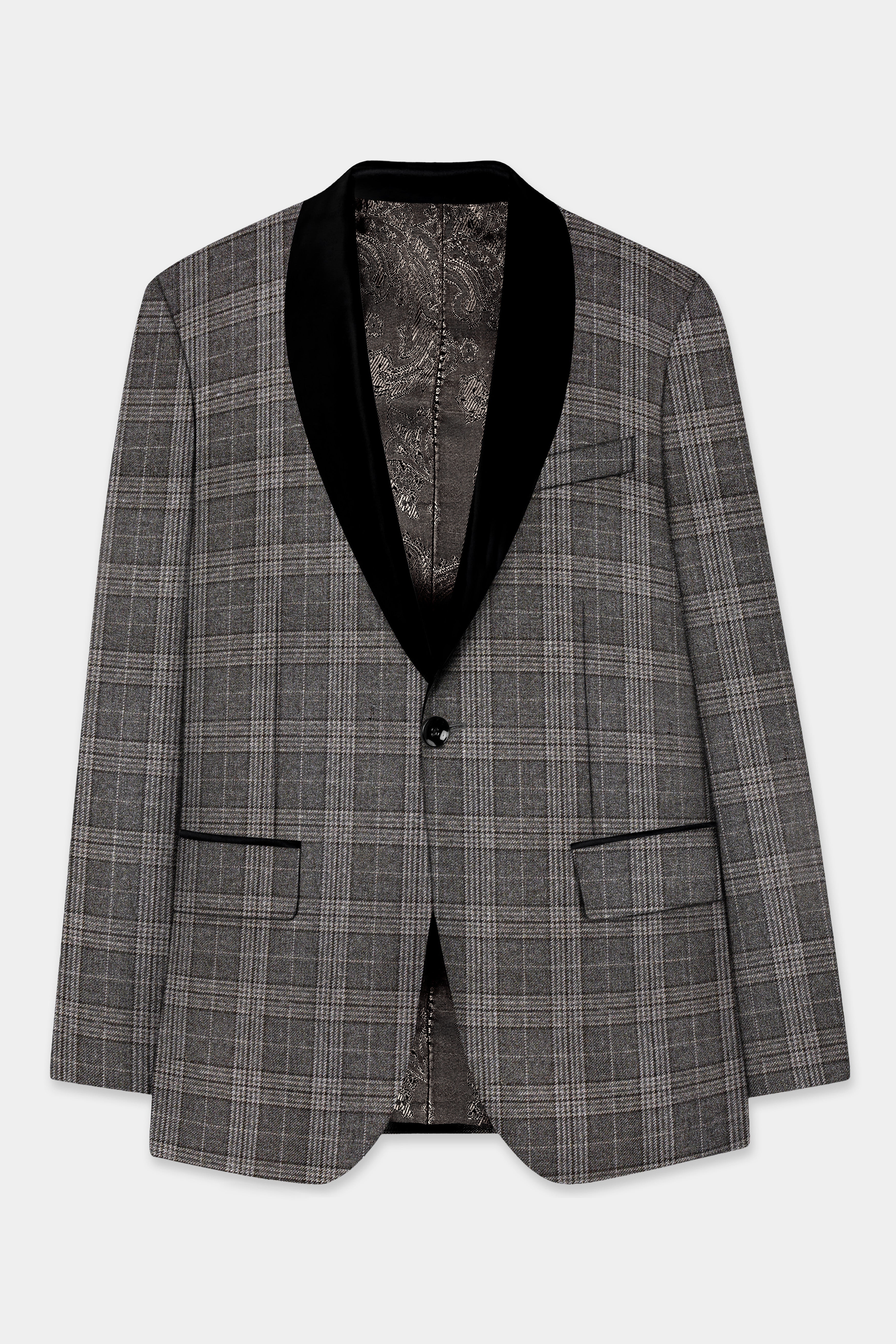 Iridium Gray Plaid Tweed Wool Blend Tuxedo Suit