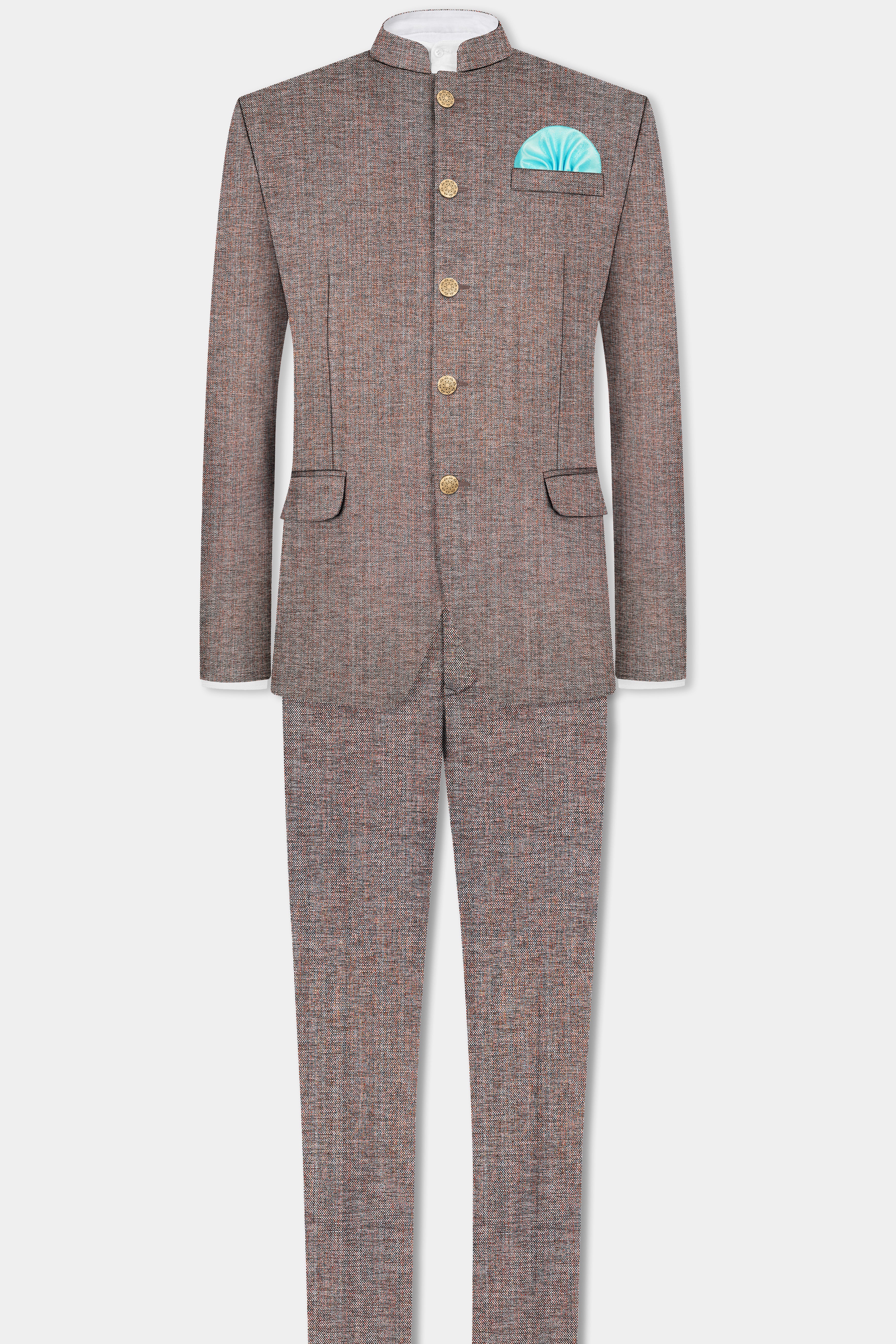 Ferra Brown Textured Bandhgala Suit