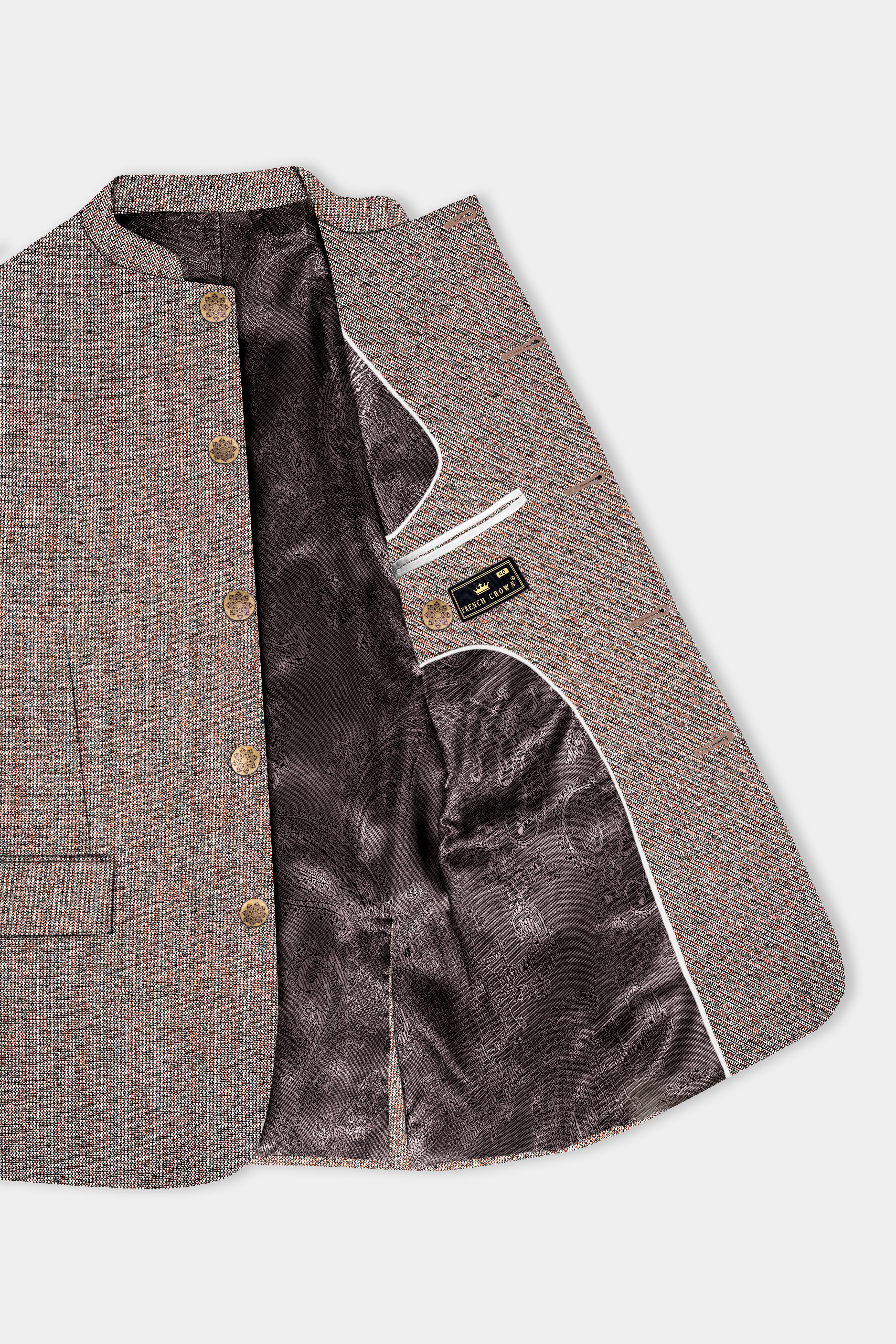 Ferra Brown Textured Bandhgala Suit