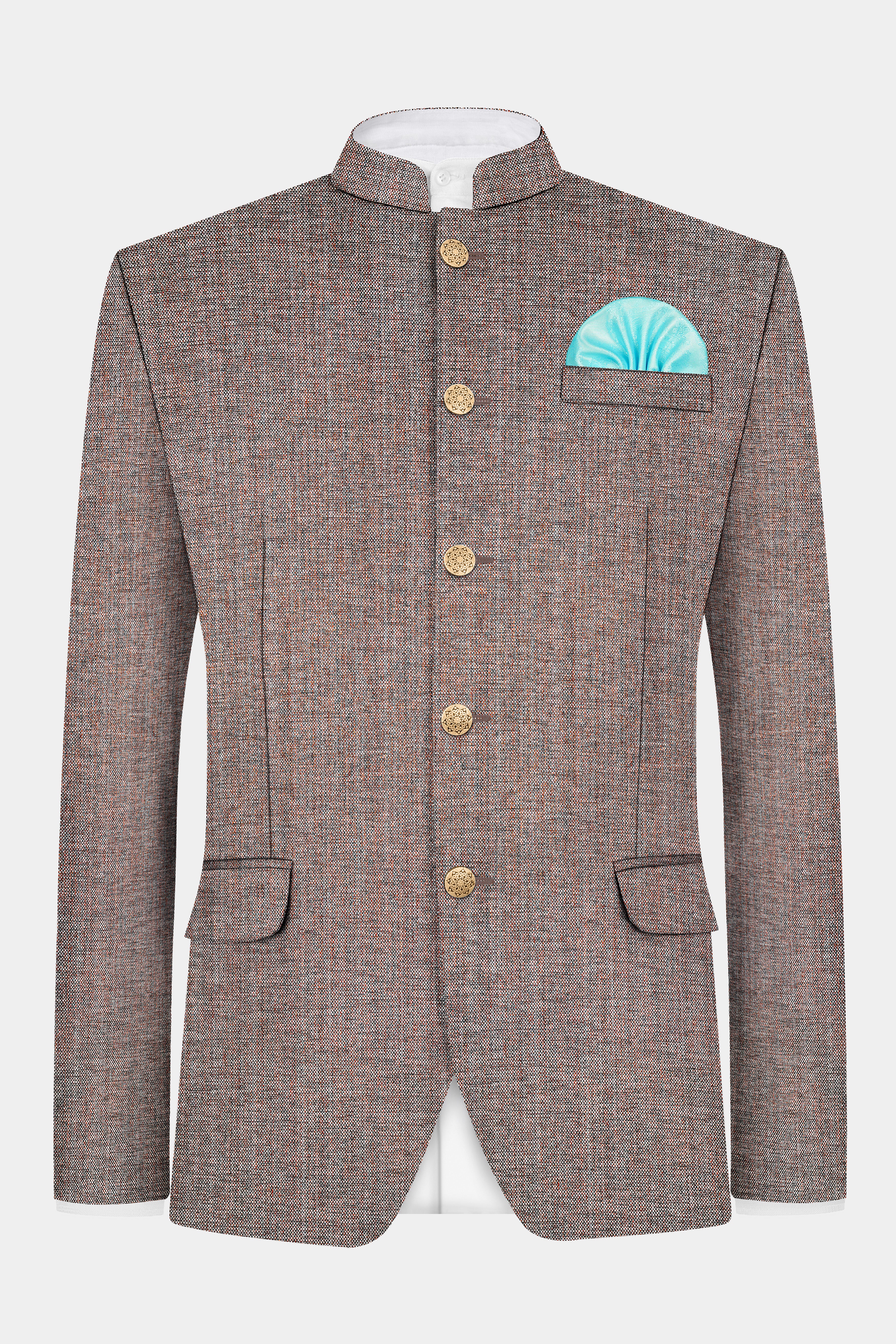 Ferra Brown Textured Bandhgala Suit