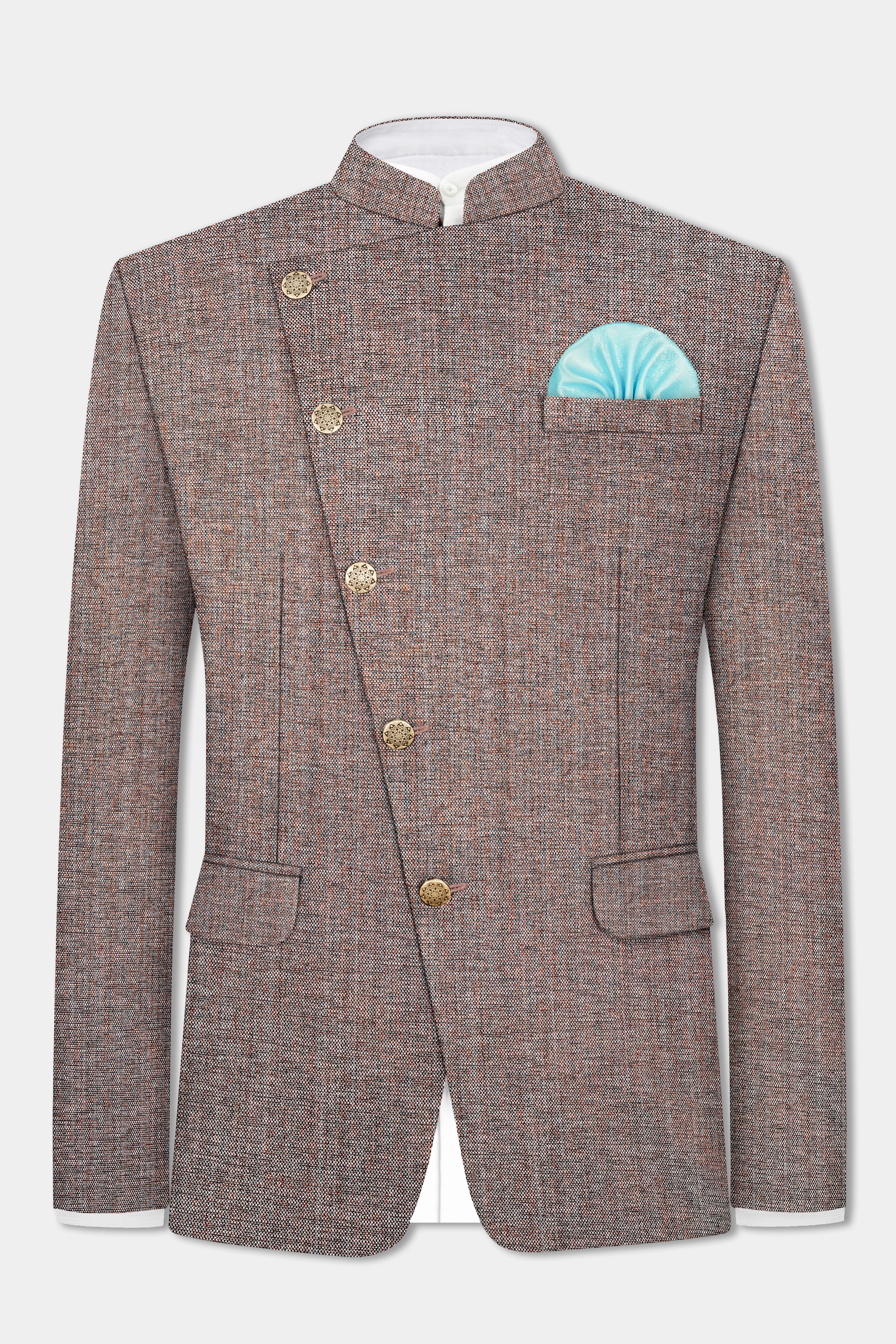 Ferra Brown Textured Cross Placket Bandhgala Suit