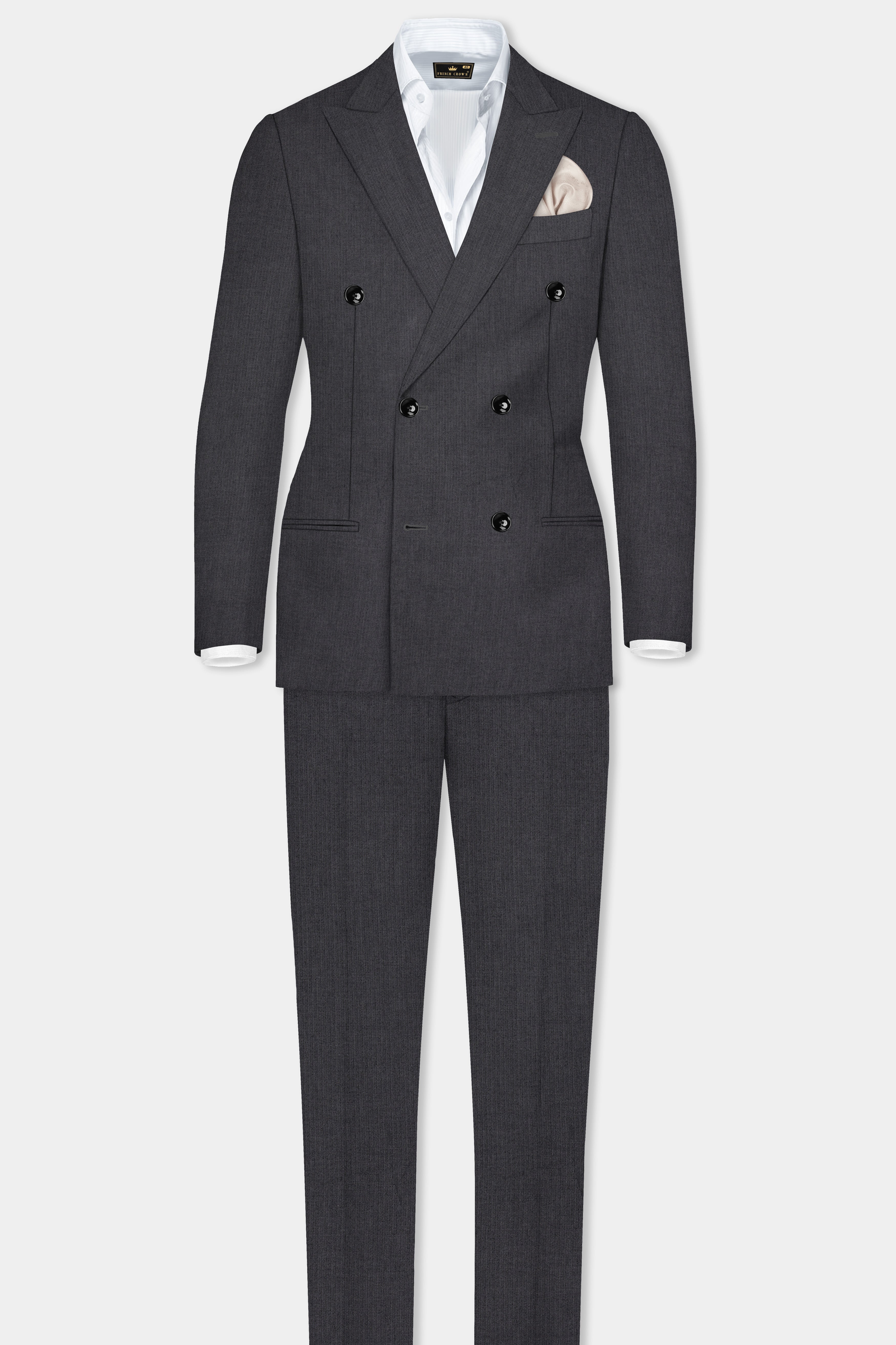 Vampire Gray herringbone Textured Cotton Double Breasted Suit