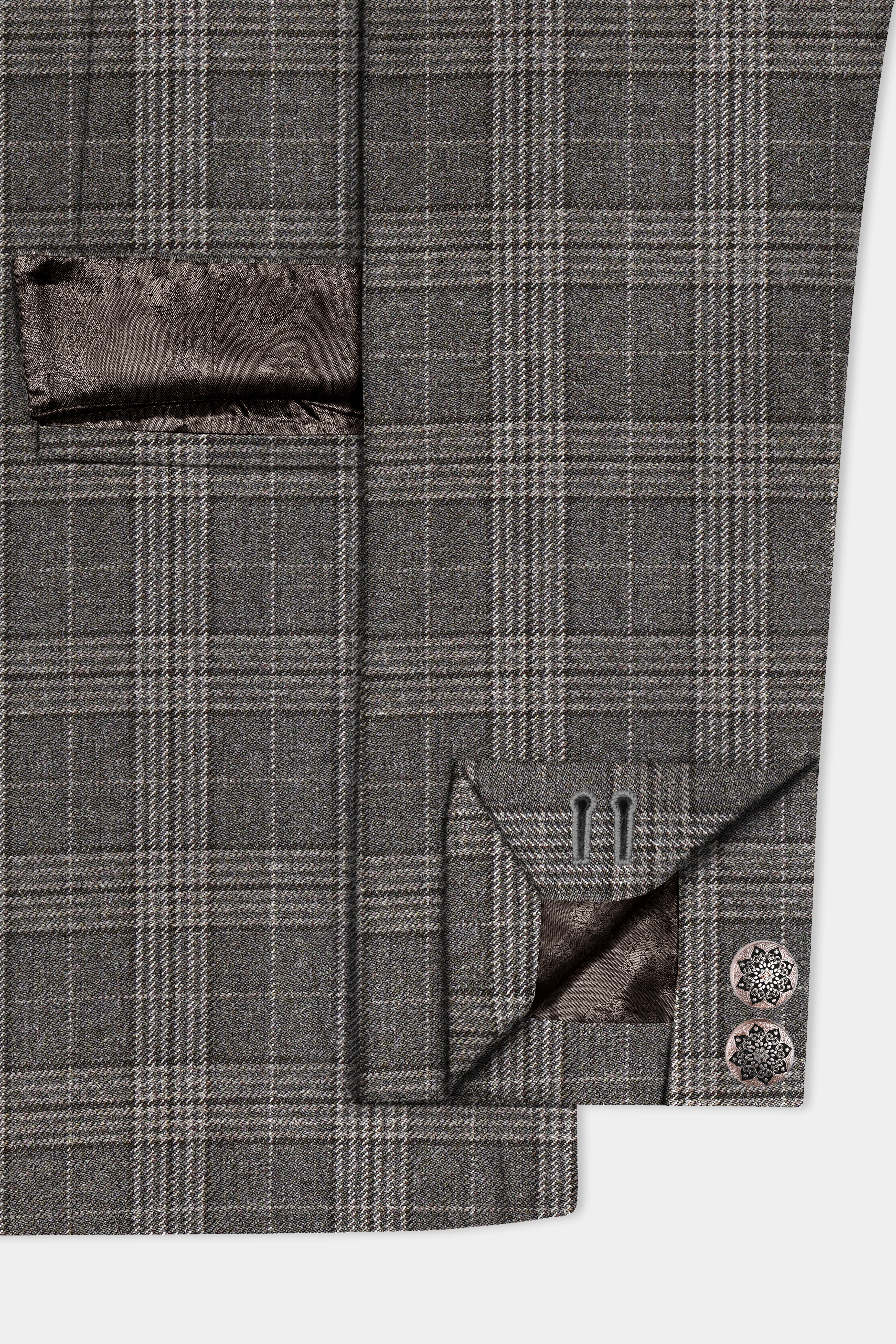 Iridium Gray Plaid Tweed Wool Blend Cross Placket Bandhgala Suit