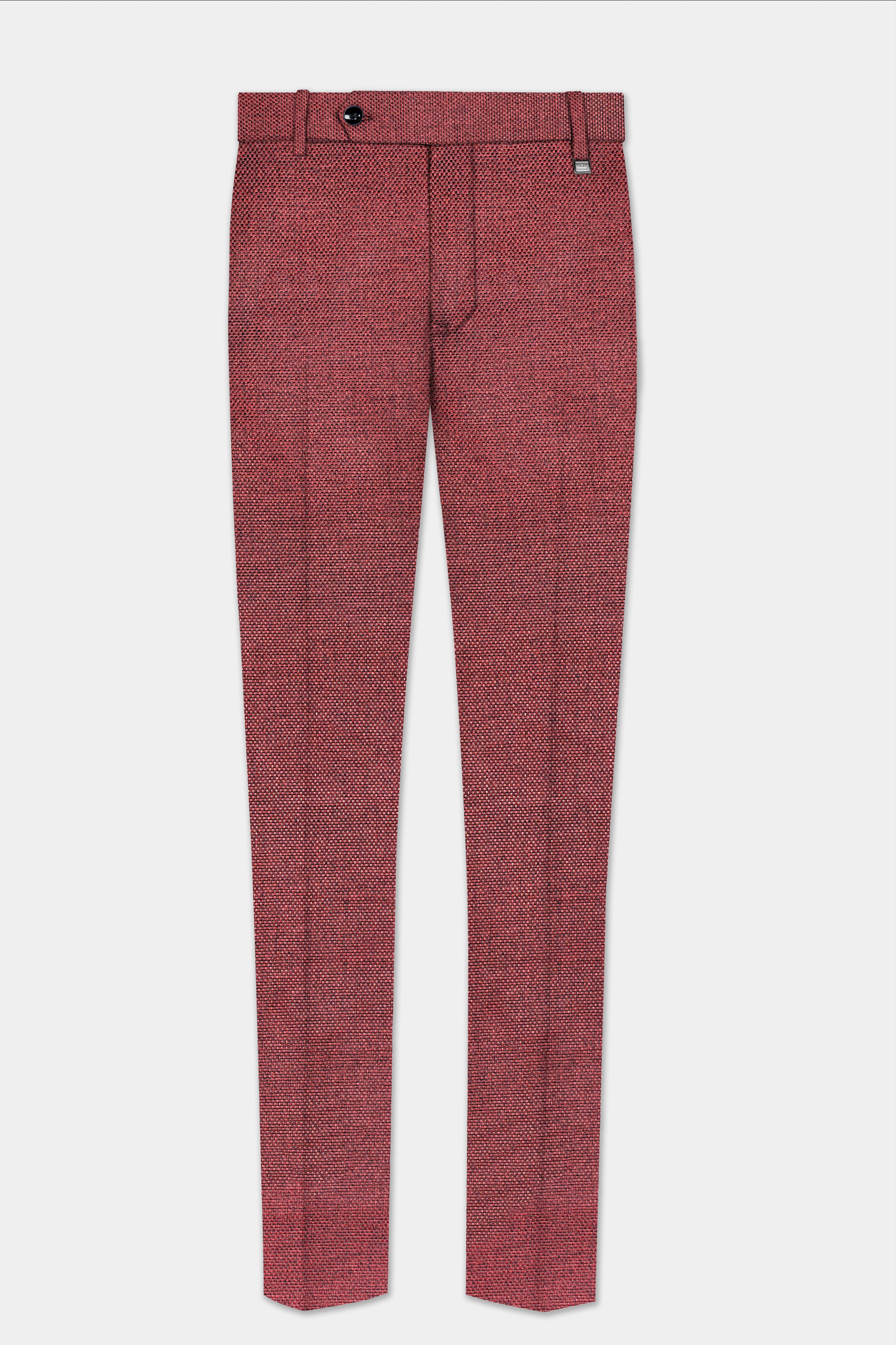 Merlot Red Textured Bandhgala Suit