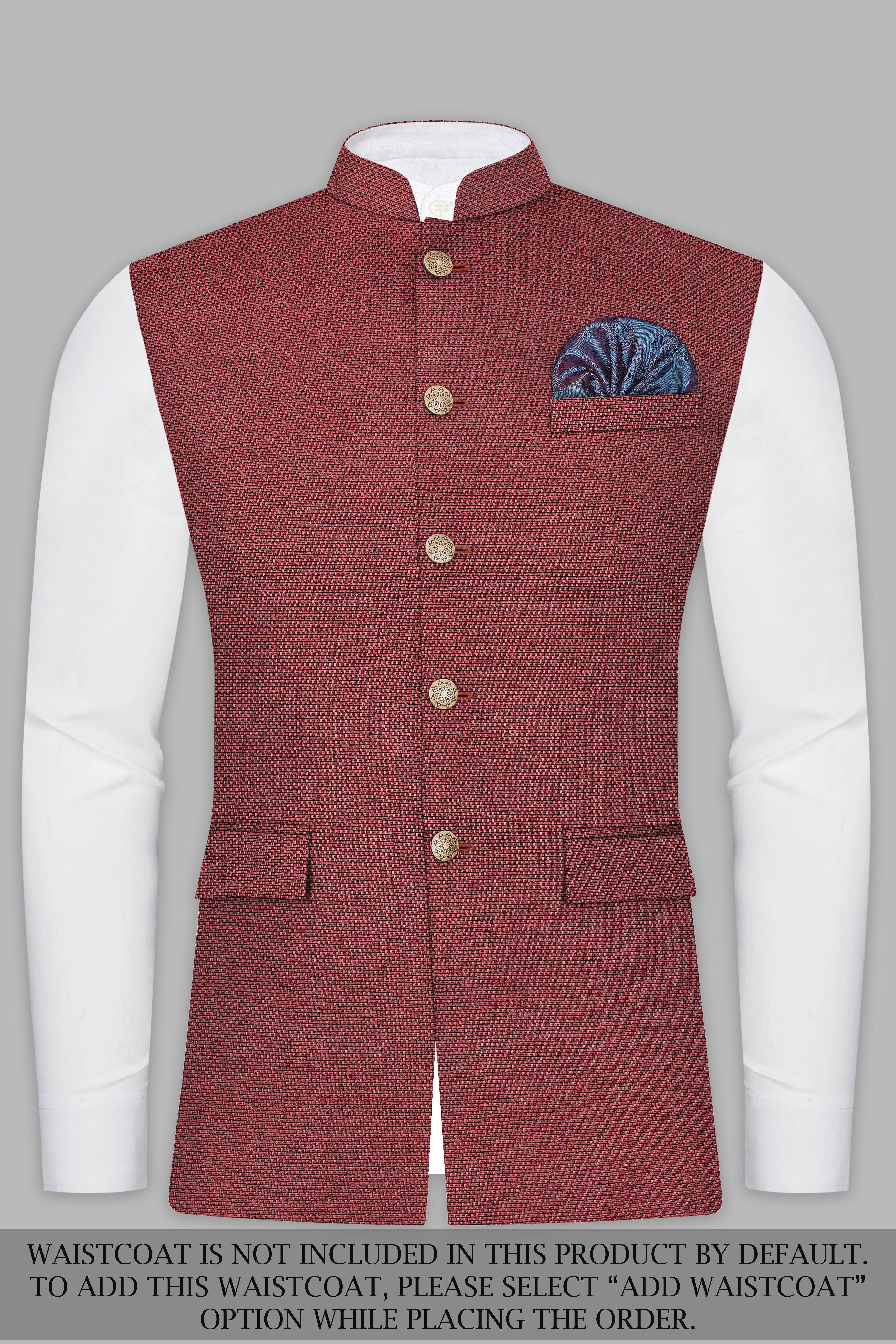 Merlot Red Textured Bandhgala Suit