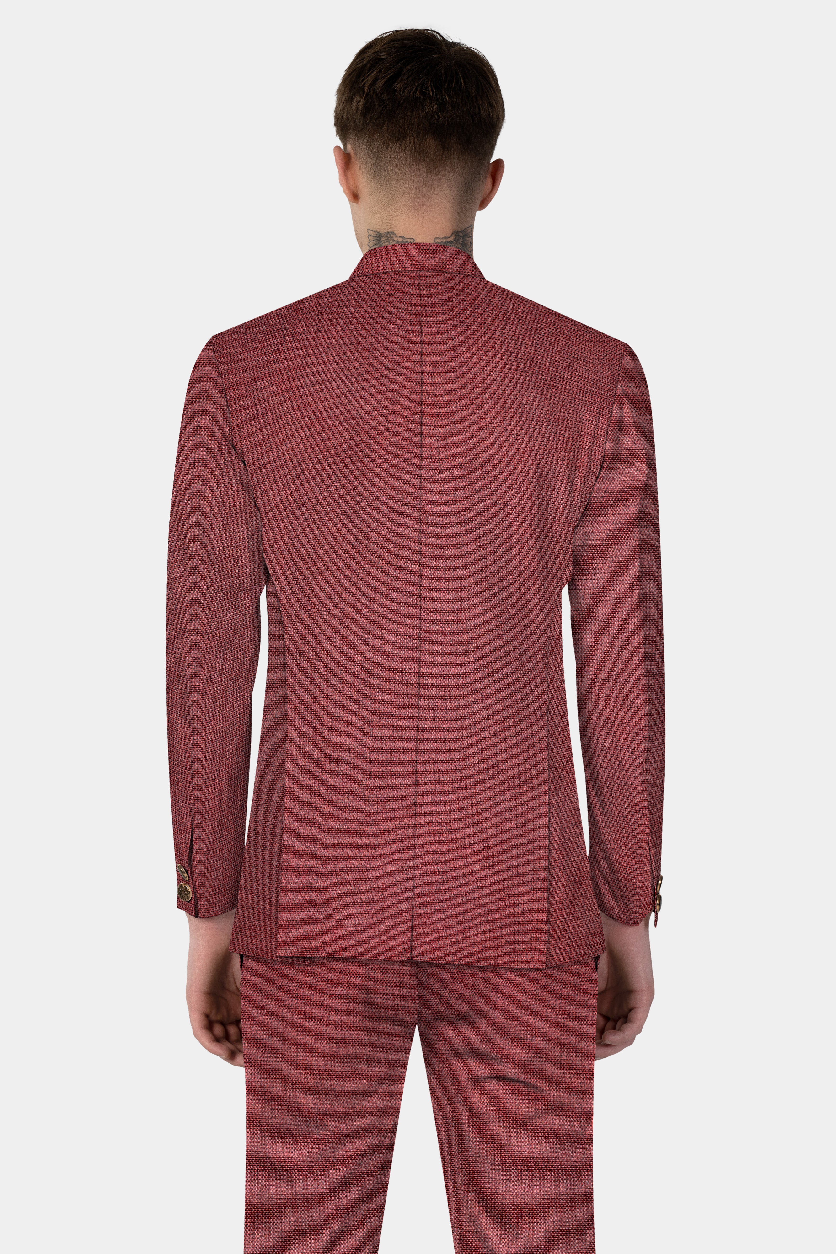 Merlot Red Textured Bandhgala Suit