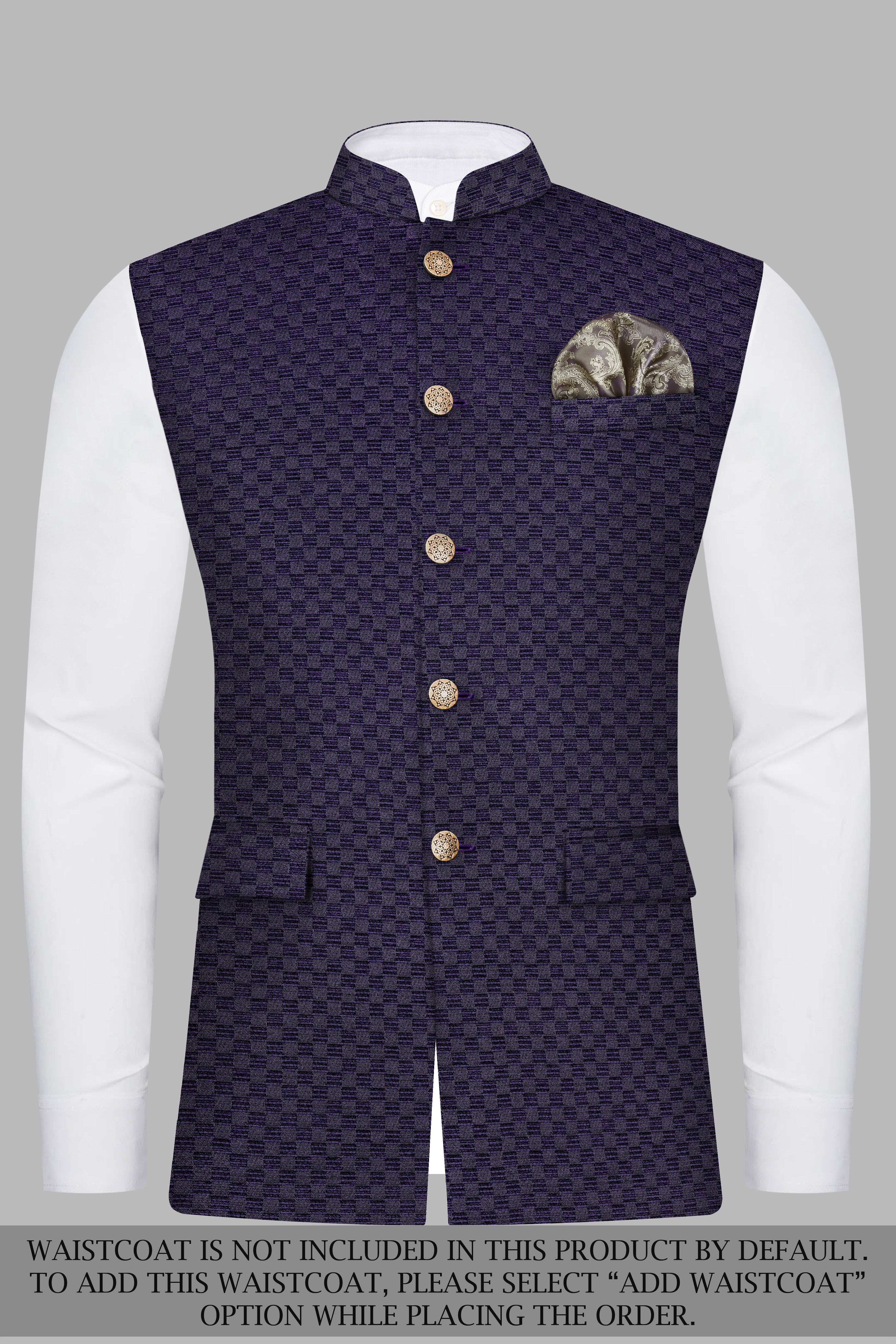 Ebony Purple Jacquard textured Bandhgala Suit