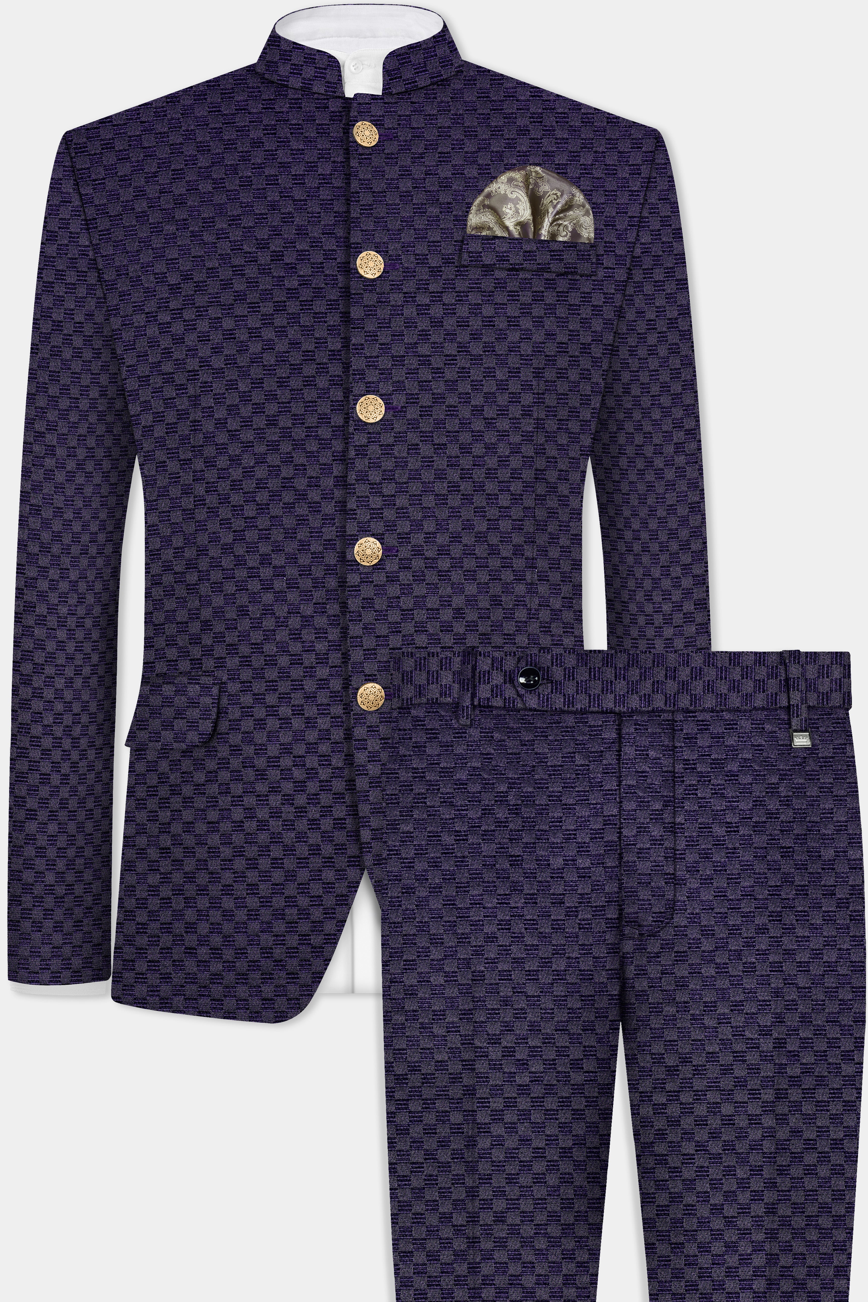 Ebony Purple Jacquard textured Bandhgala Suit