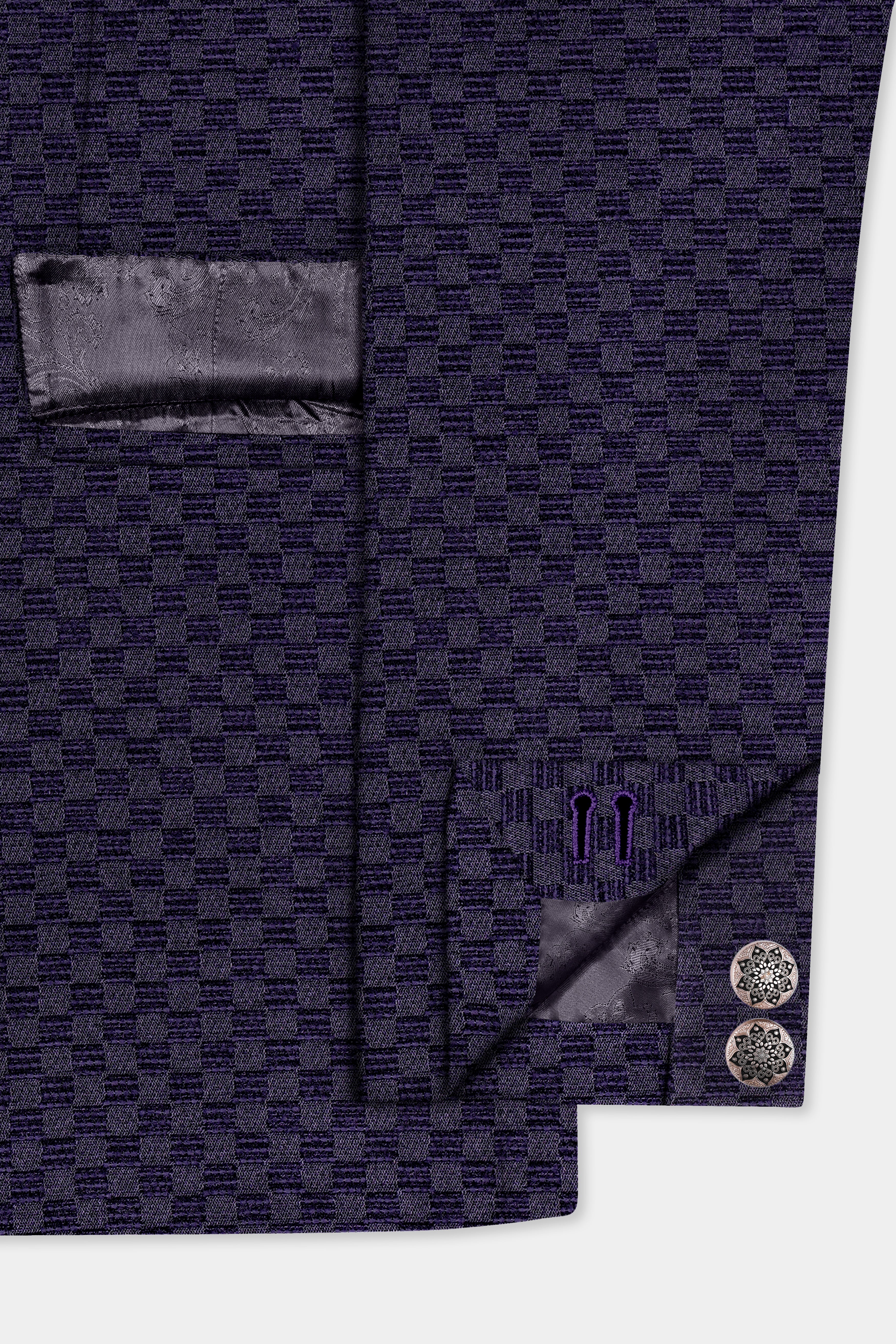 Ebony Purple Jacquard textured Bandhgala Suit