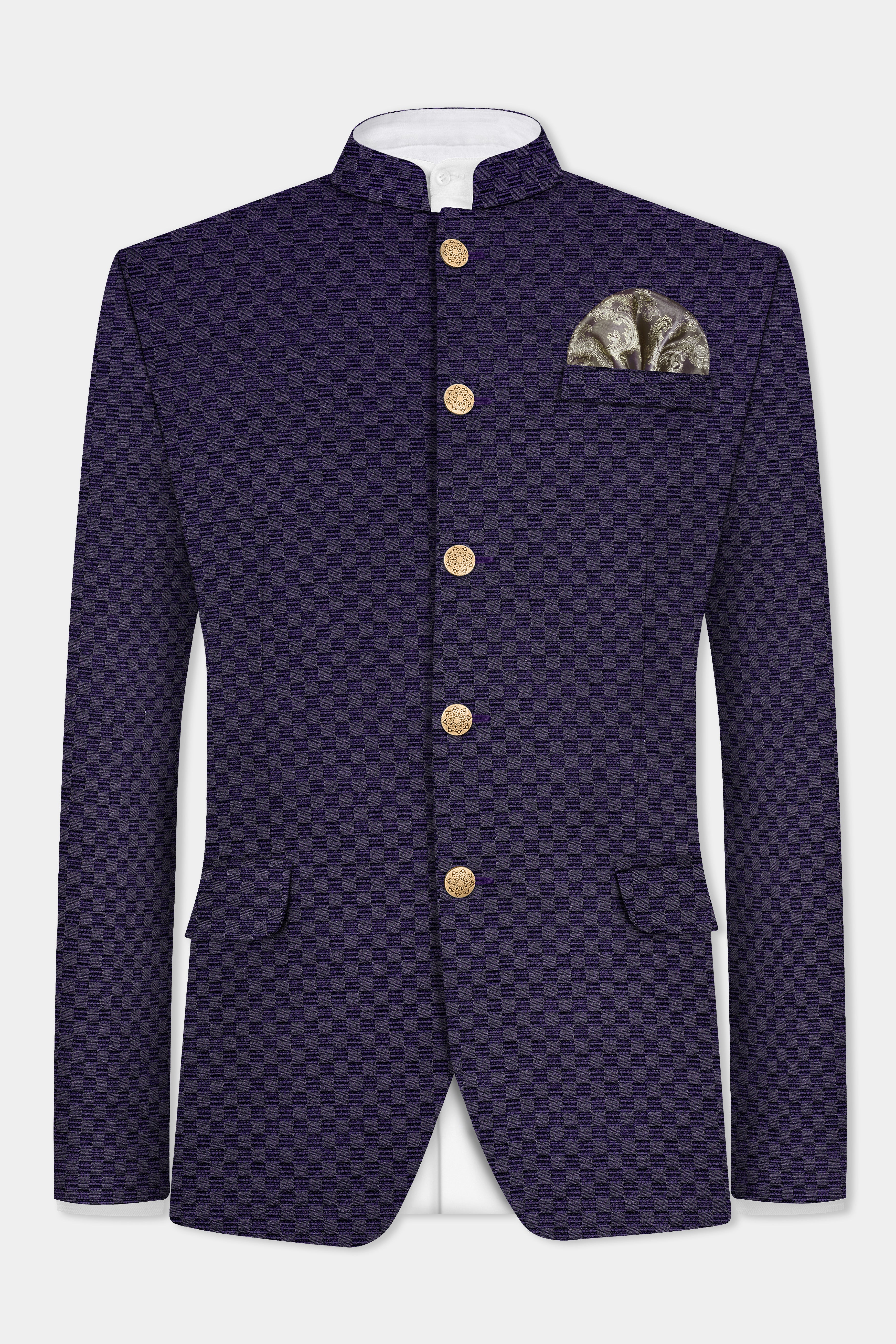 Ebony Purple Jacquard textured Bandhgala Suit