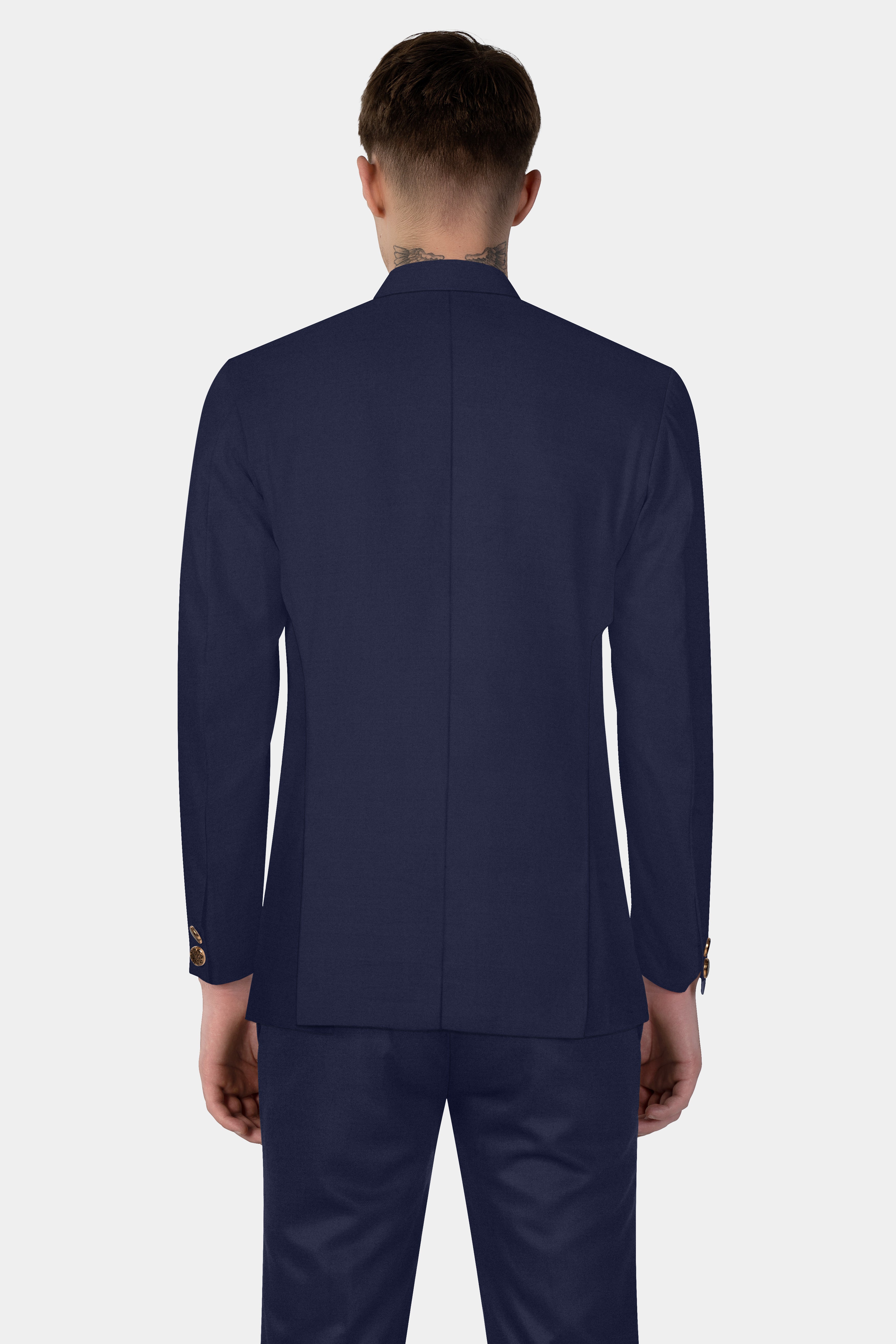 Space Cadet Blue Solid Wool Blend Bandhgala Suit