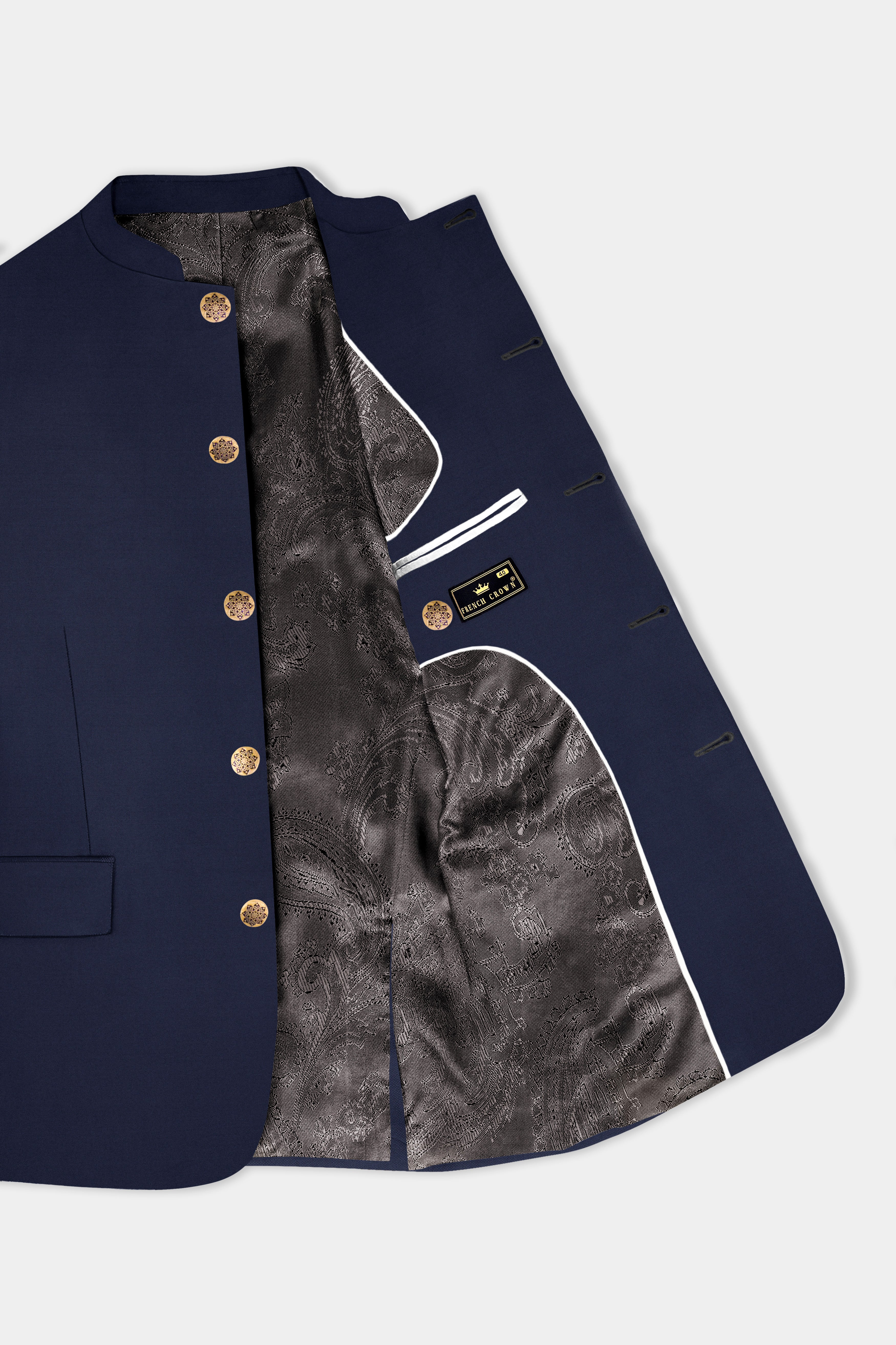 Space Cadet Blue Solid Wool Blend Bandhgala Suit