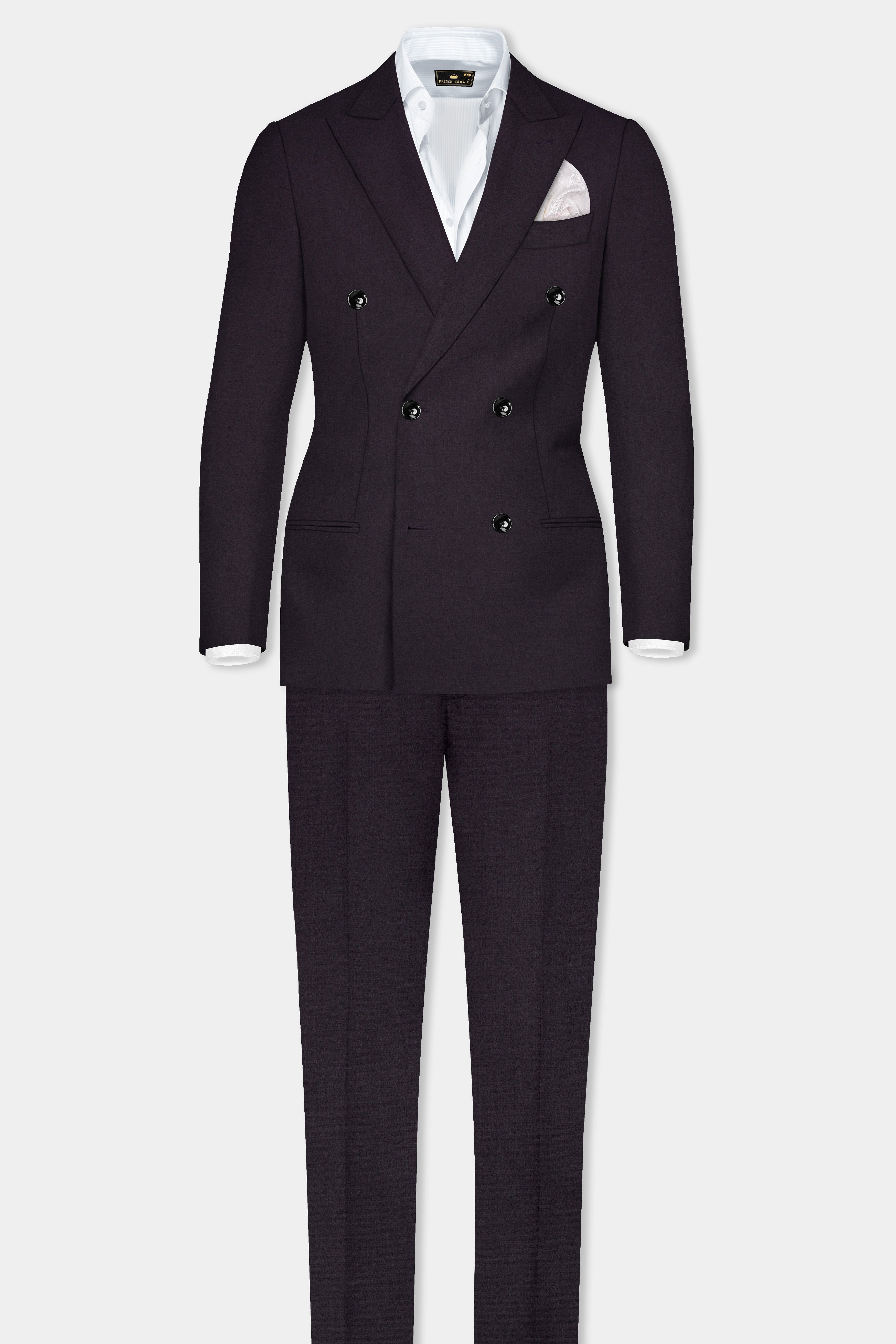 Bastille Purple Solid Wool Blend Double Breasted Suit