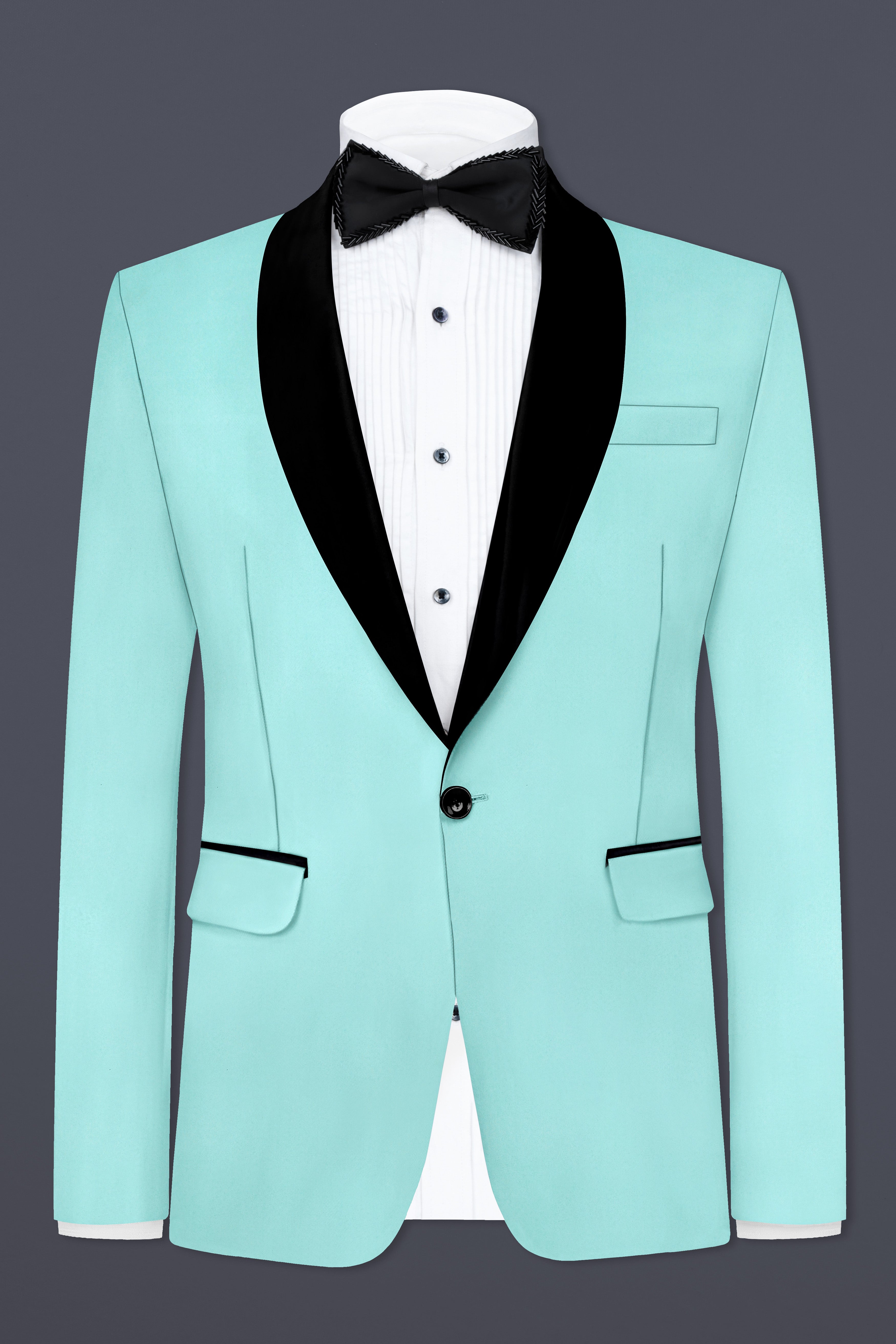 Korean Sinbad Blue Solid Wool Blend Tuxedo Suit