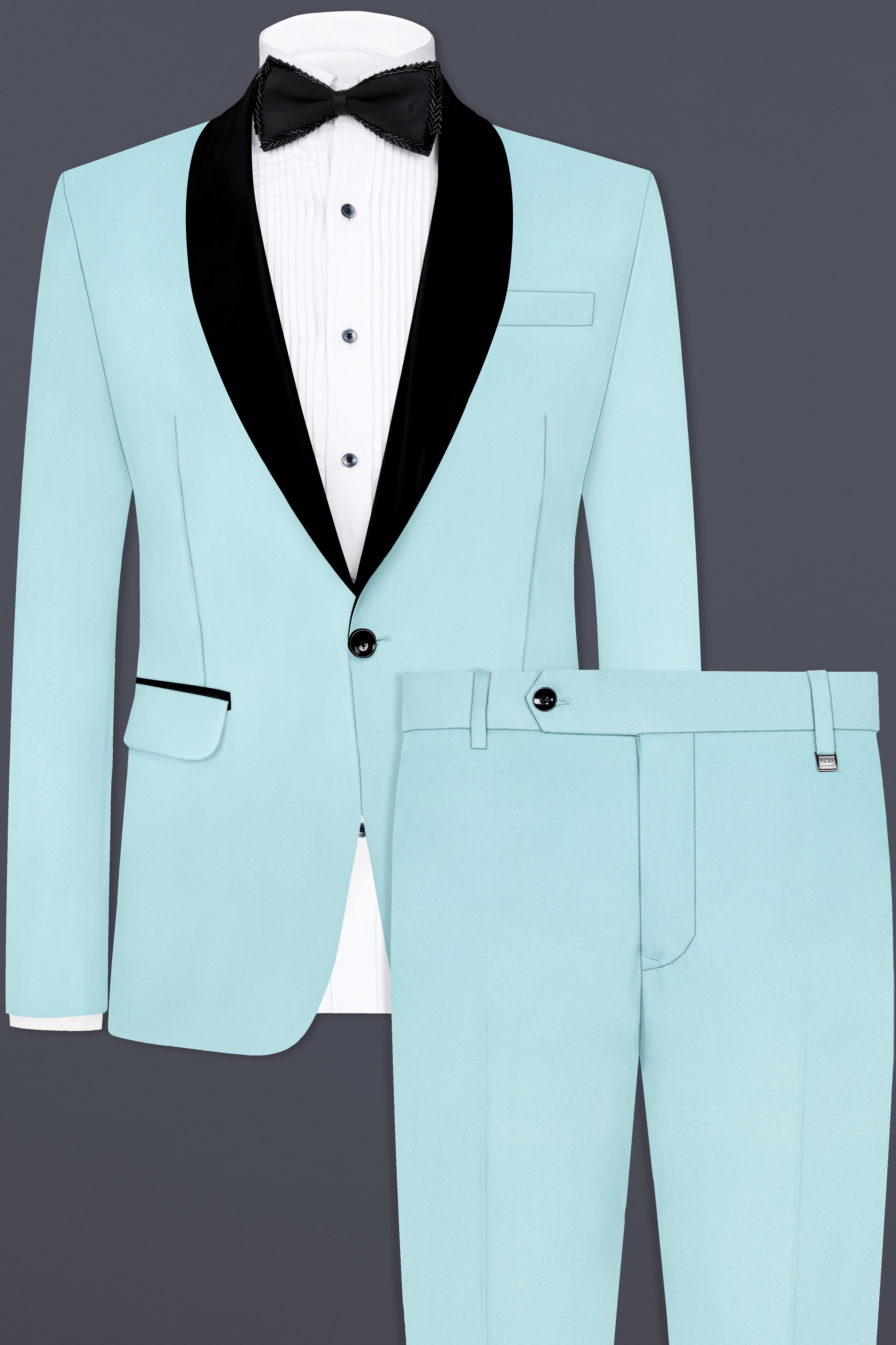 Sinbad Blue Solid Wool Blend Tuxedo Suit