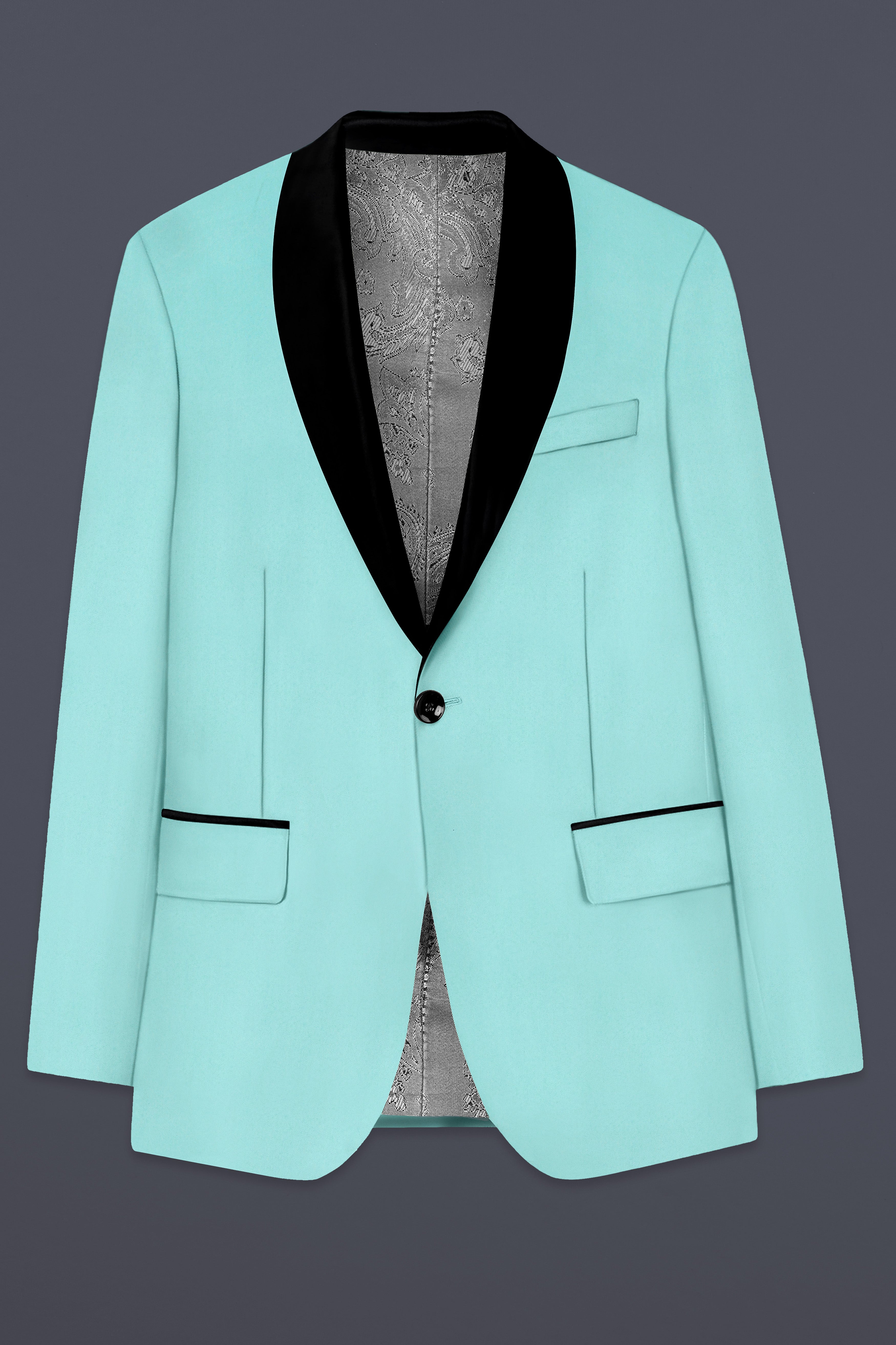 Korean Sinbad Blue Solid Wool Blend Tuxedo Suit