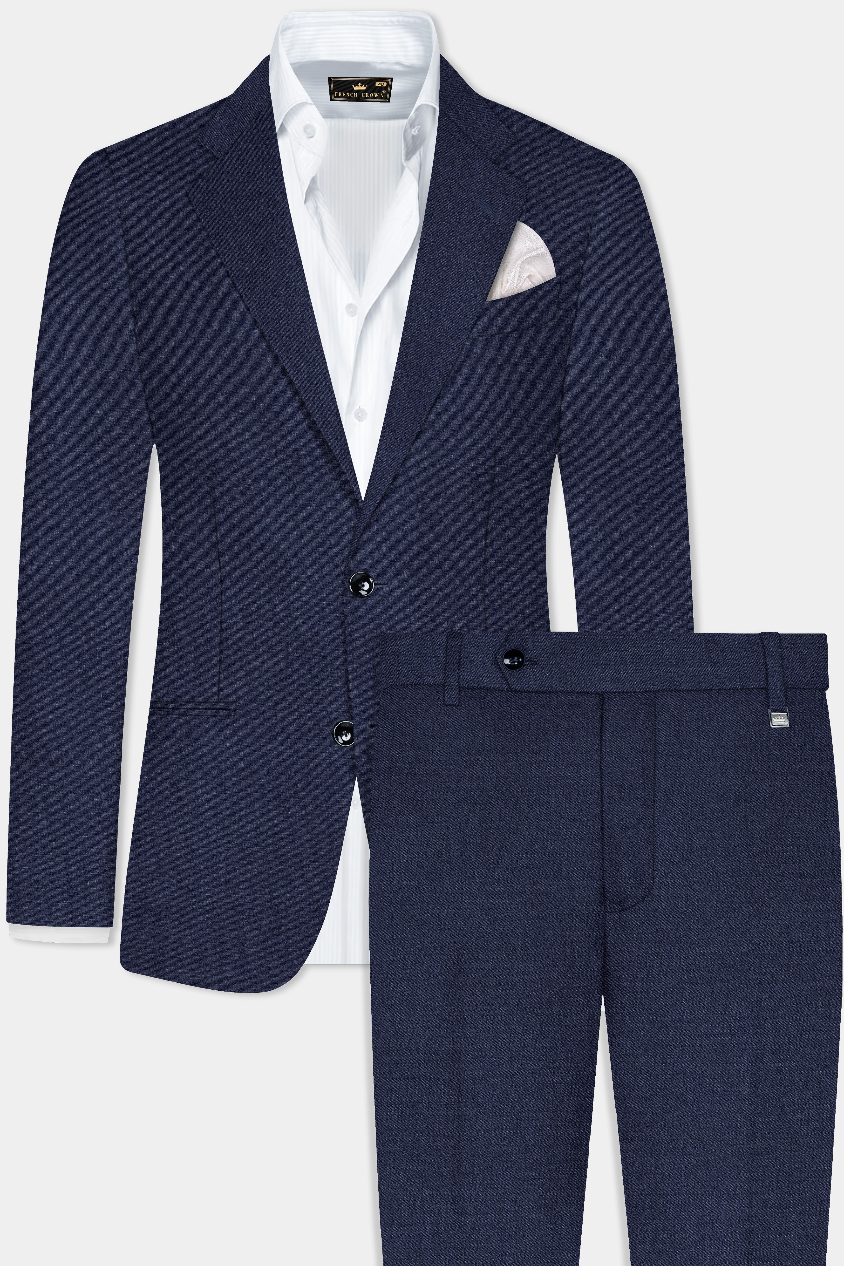 Mizzoni Blue Solid Wool Blend Single Breasted Suit