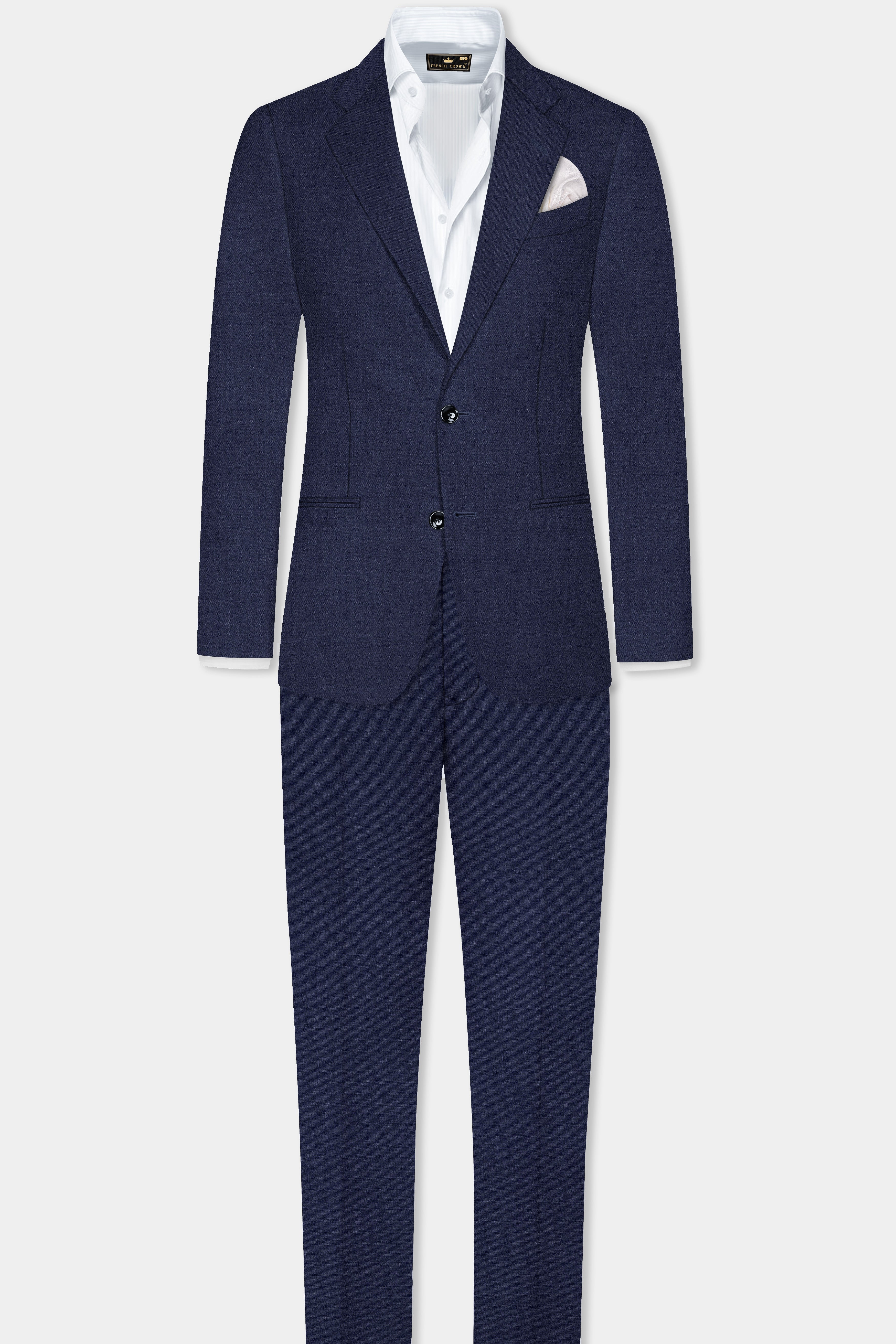 Mizzoni Blue Solid Wool Blend Single Breasted Suit