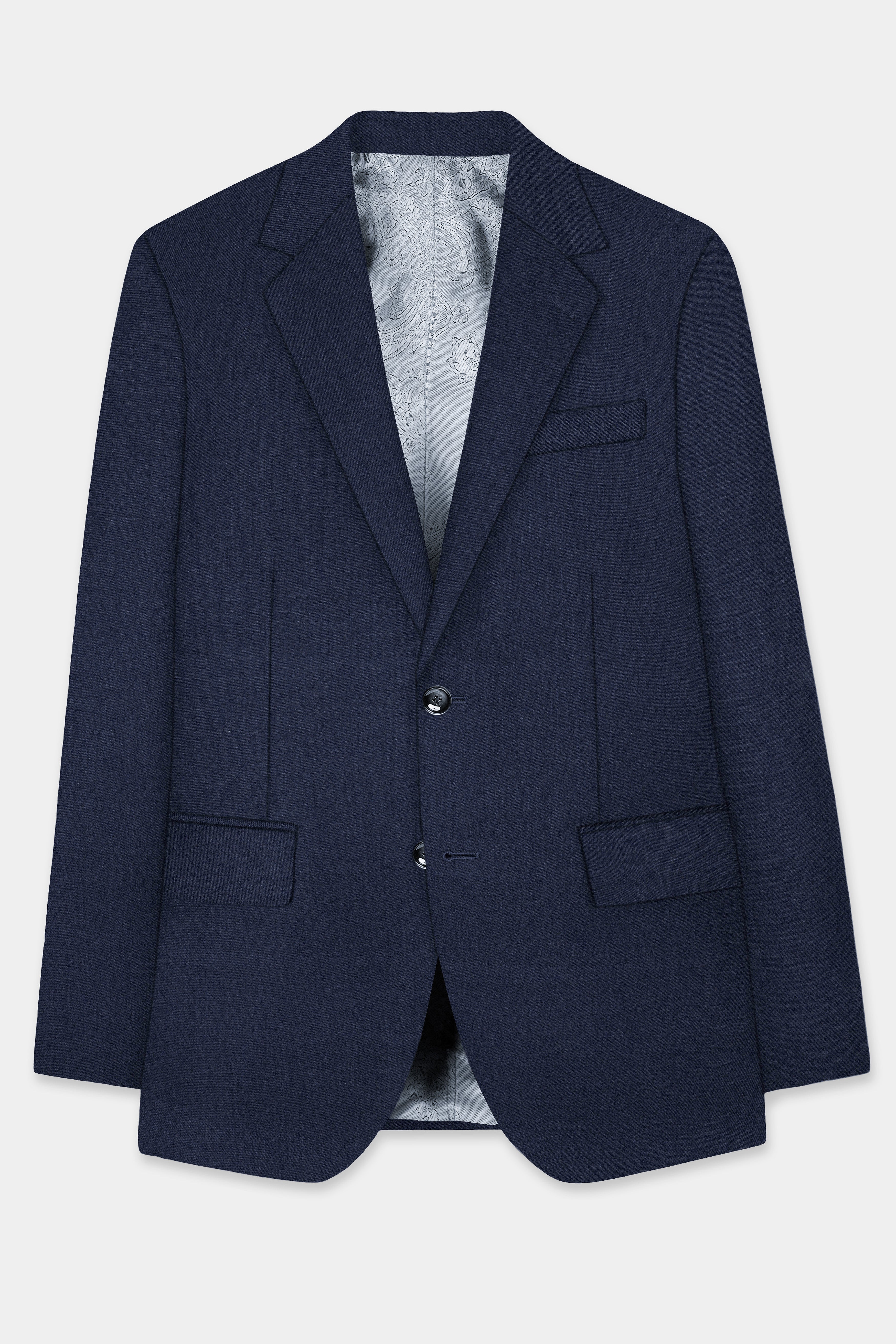 Mizzoni Blue Solid Wool Blend Single Breasted Suit